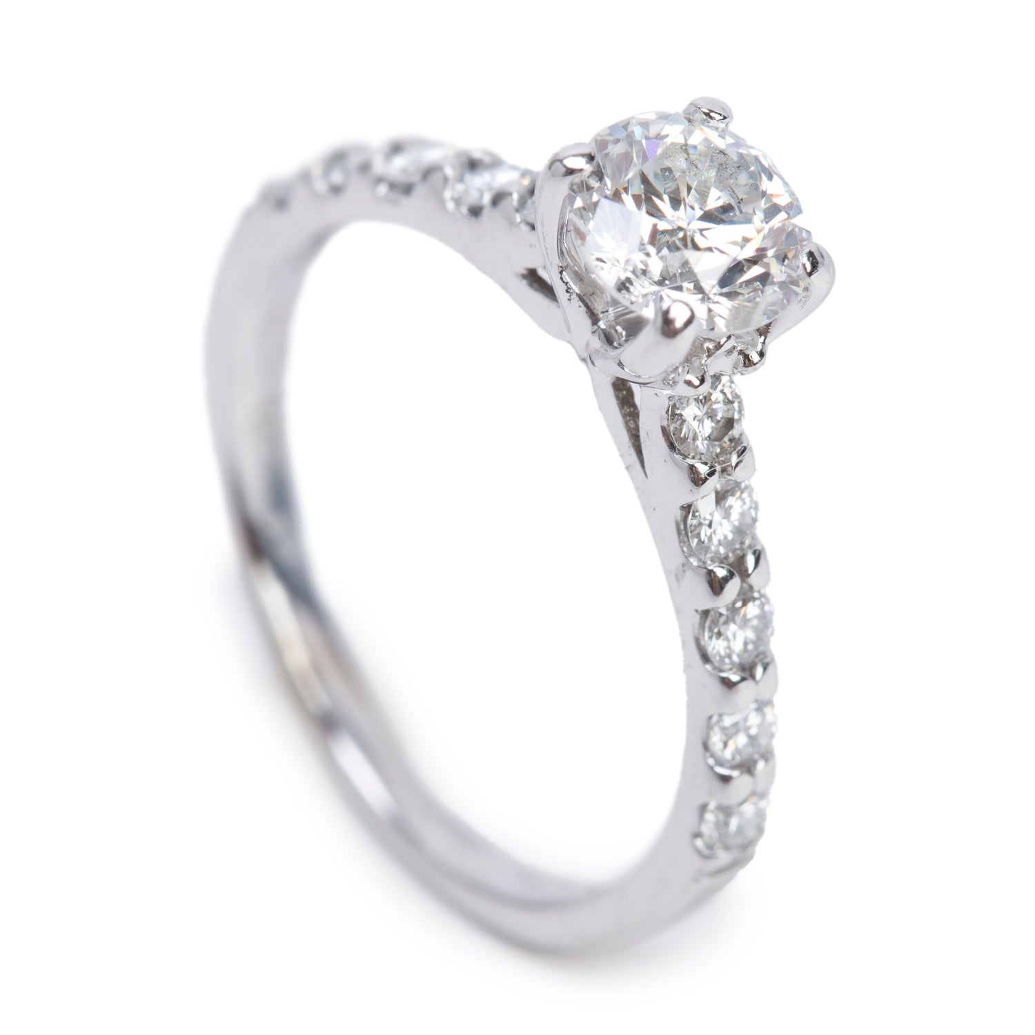 18k White Gold 0.71 ct. Round Cut Diamond Engagement Ring, Size 5.5
