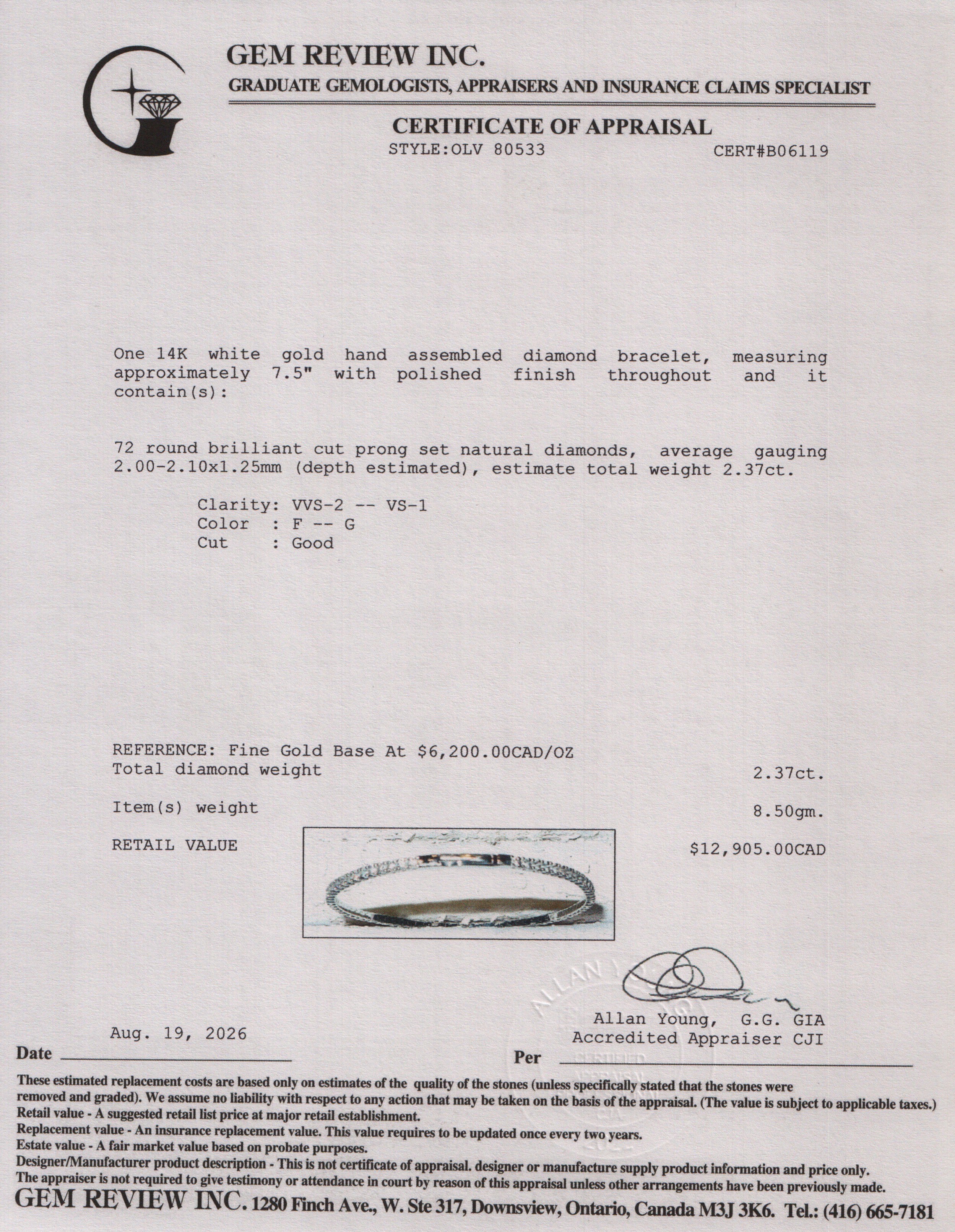 14k White Gold 2.37 tcw. Diamond Hinged Bangle Bracelet