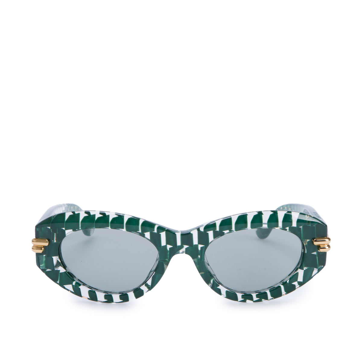 Bottega Veneta BV1322S Green Transparent Acetate Mitre Oval Sunglasses w/ Case