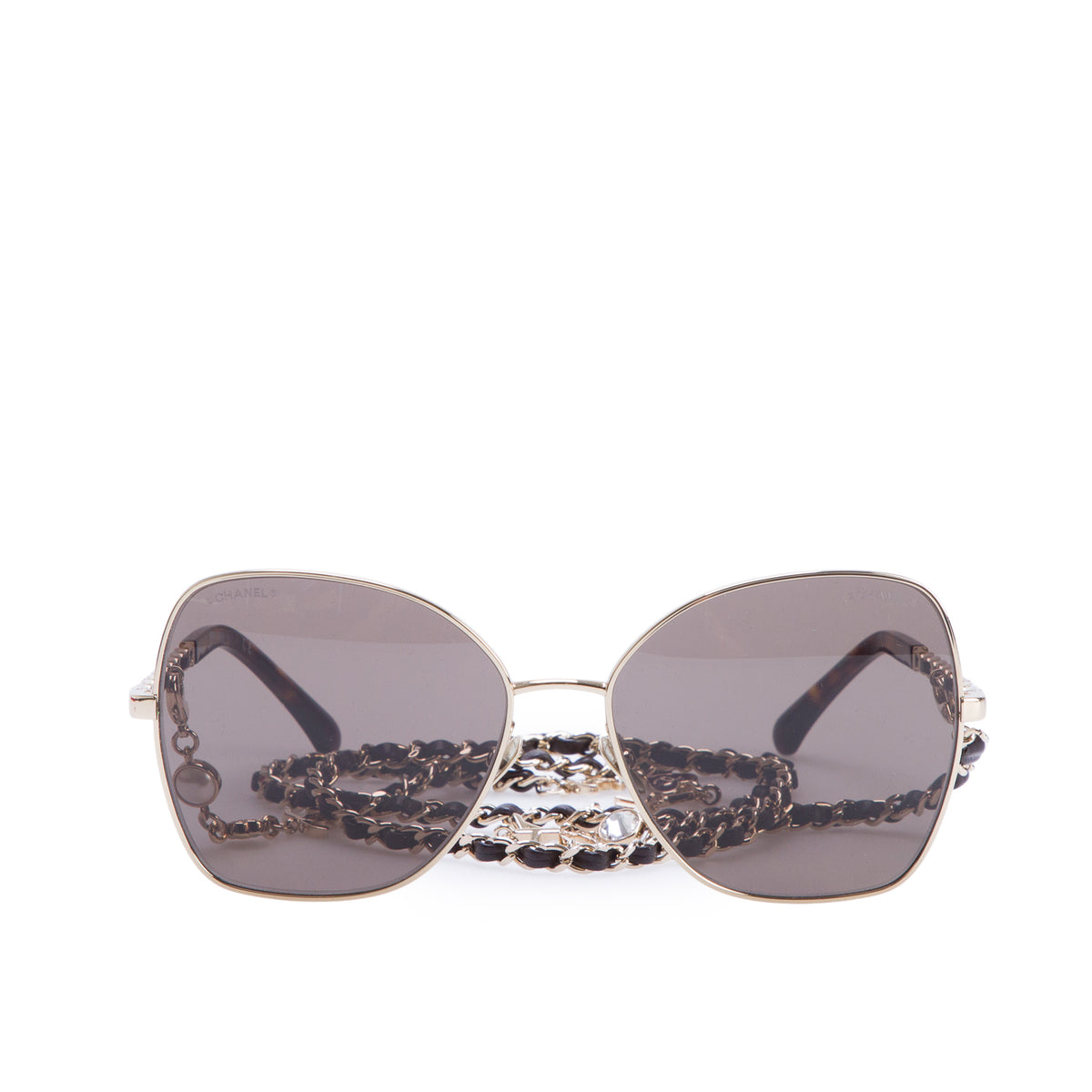 Chanel 4274-Q Gold Plated Havana Acetate Polarized Butterfly Sunglasses on Chain w/ Box & Case