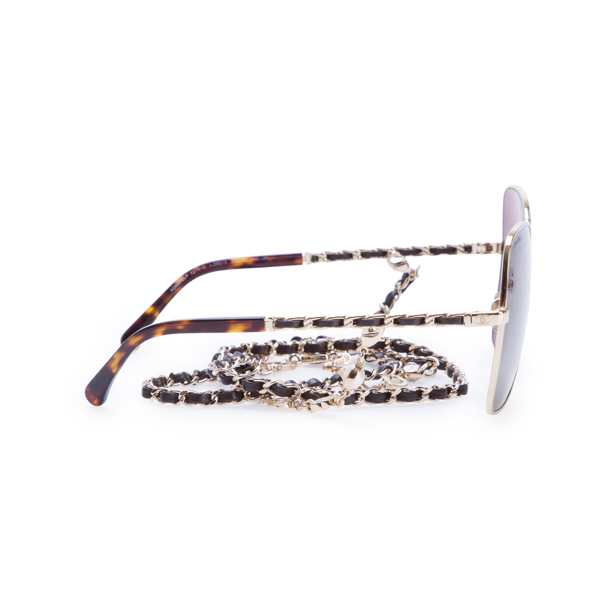 Chanel 4274-Q Gold Plated Havana Acetate Polarized Butterfly Sunglasses on Chain w/ Box & Case