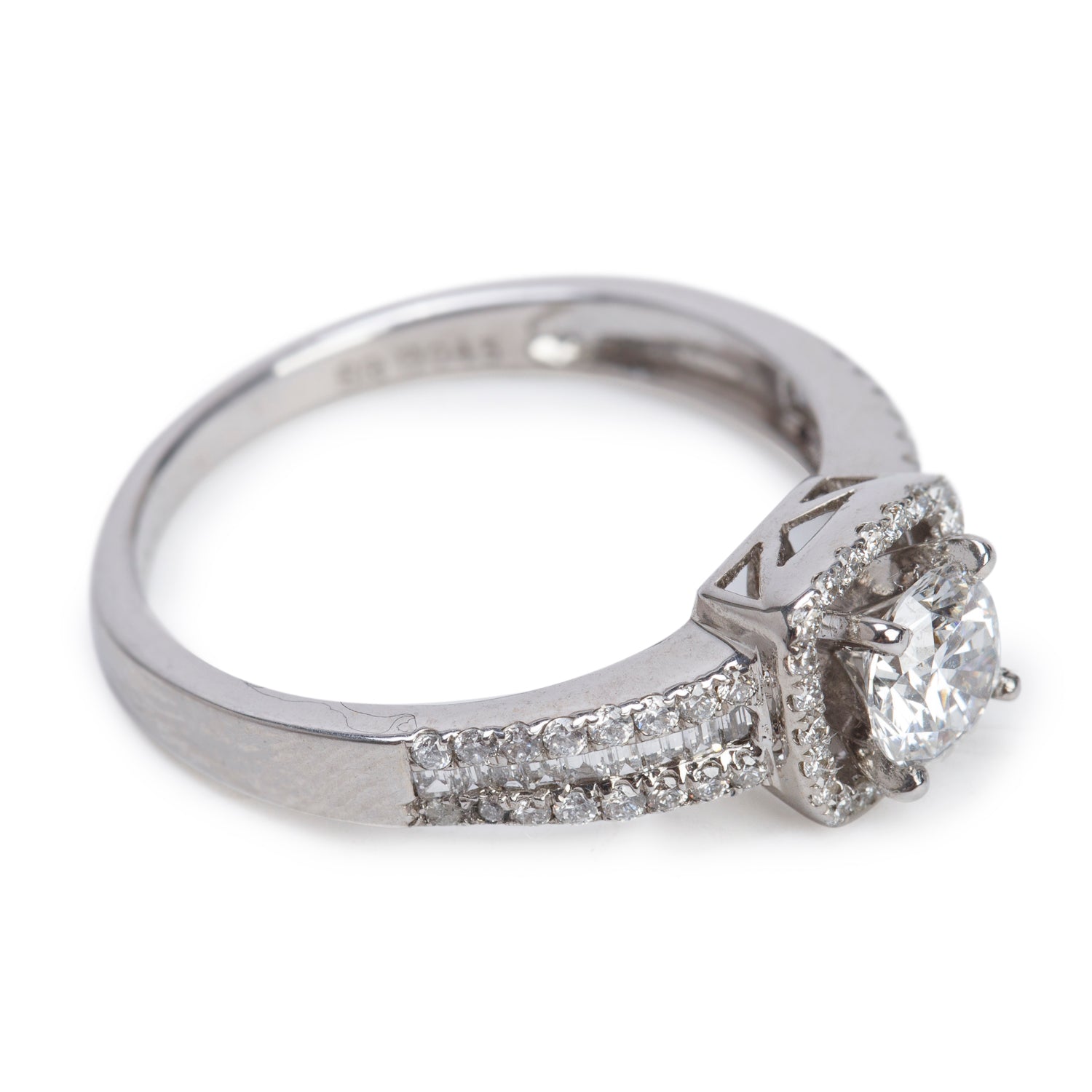 18k White Gold 0.54 ct. Round Cut Diamond Halo Top Engagement Ring, Size 6.5