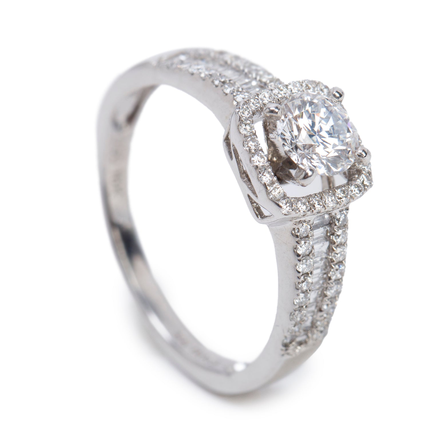 18k White Gold 0.54 ct. Round Cut Diamond Halo Top Engagement Ring, Size 6.5