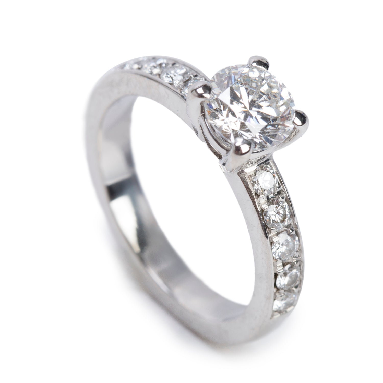 19k White Gold 0.78 ct. Round Cut Diamond Engagement Ring, Size 4.5