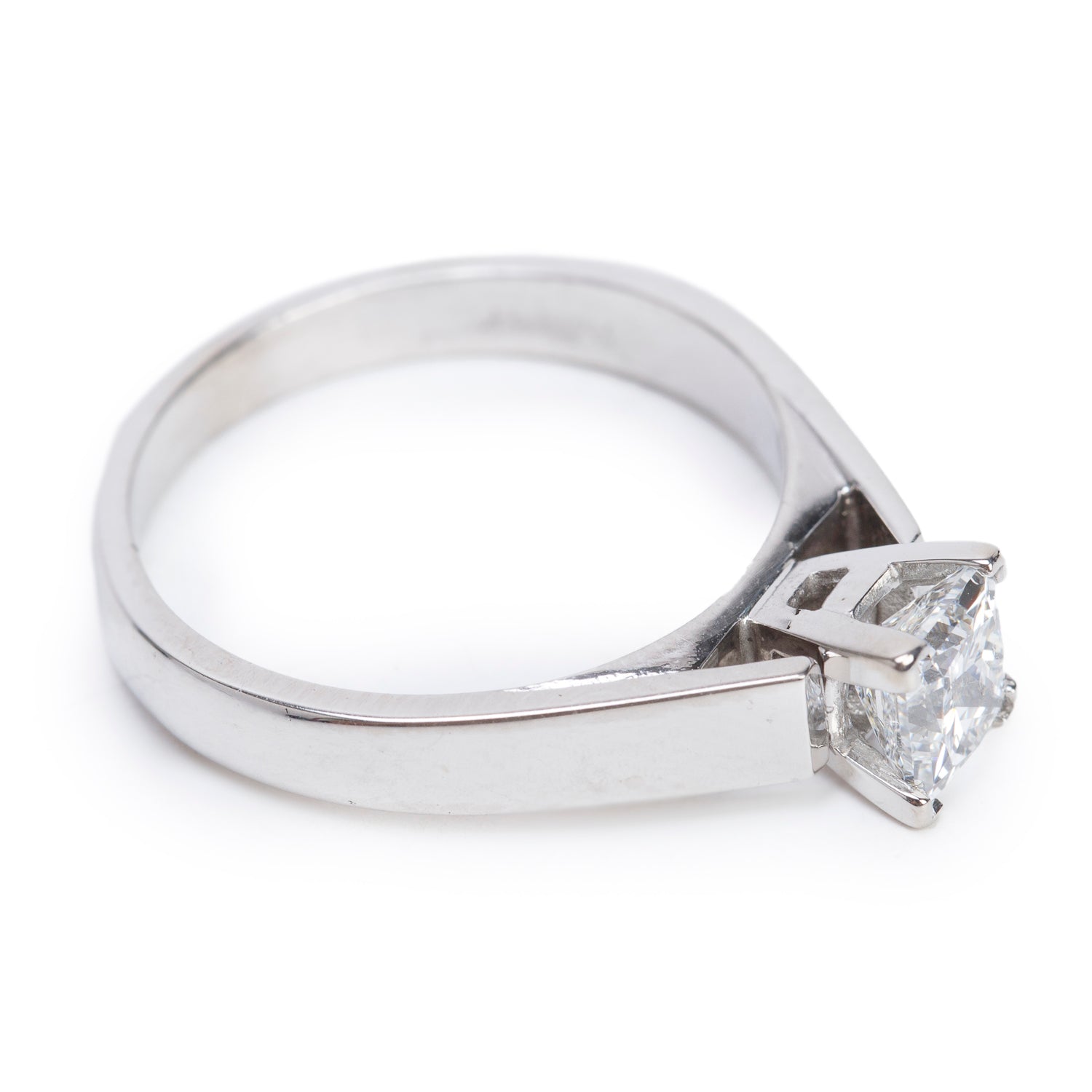 14k White Gold 0.85 ct. Princess Cut Solitaire Diamond Engagement Ring, Size 7.75 w/ GIA Certificate
