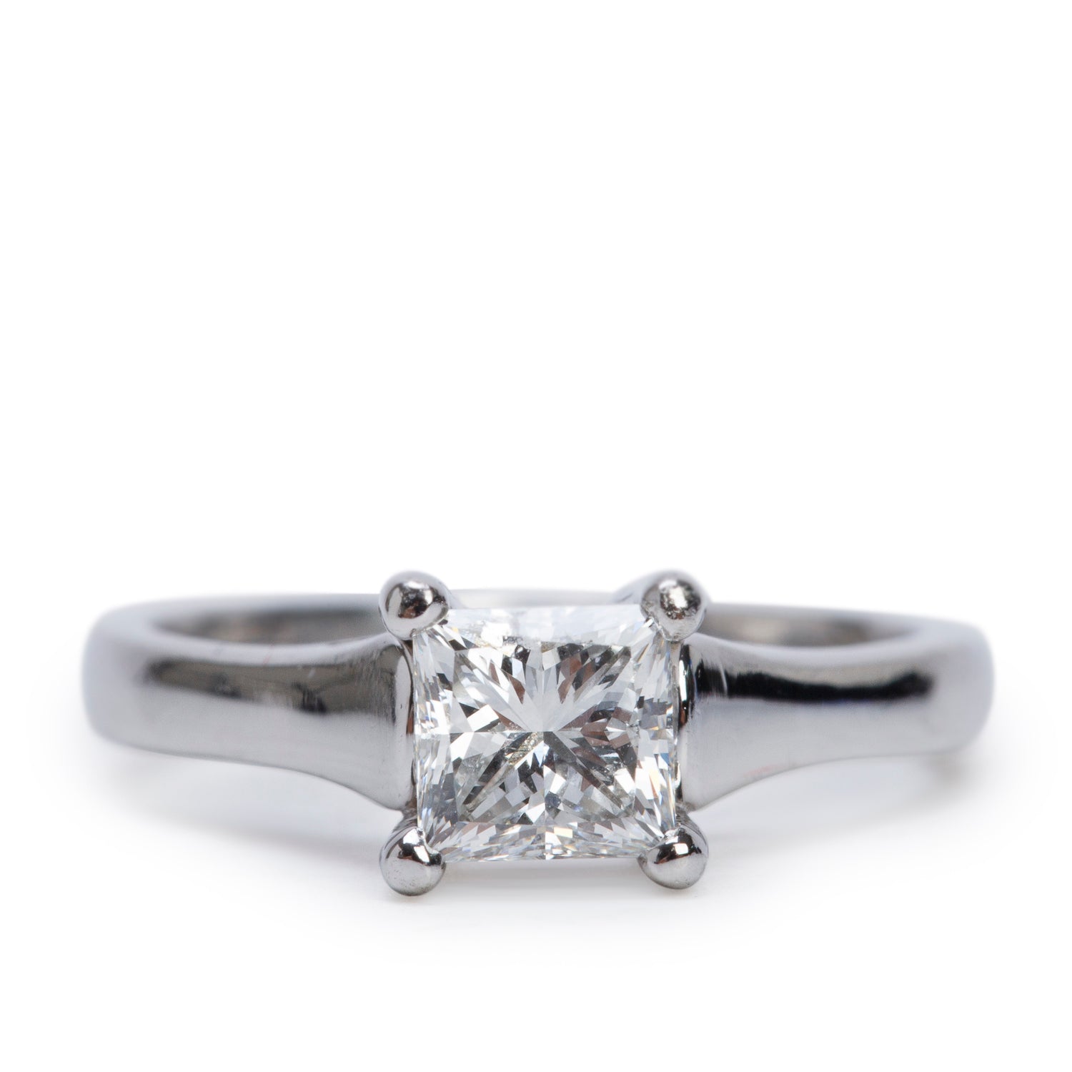 Birks Platinum 0.70 ct. Princess Cut Diamond Solitaire Engagement Ring, Size 4 w/ Box