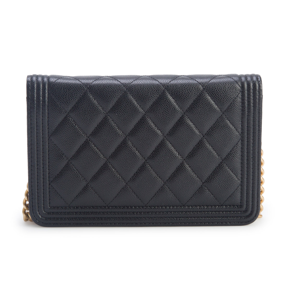 Chanel Black Caviar Leather Boy Wallet on Chain w/ Box