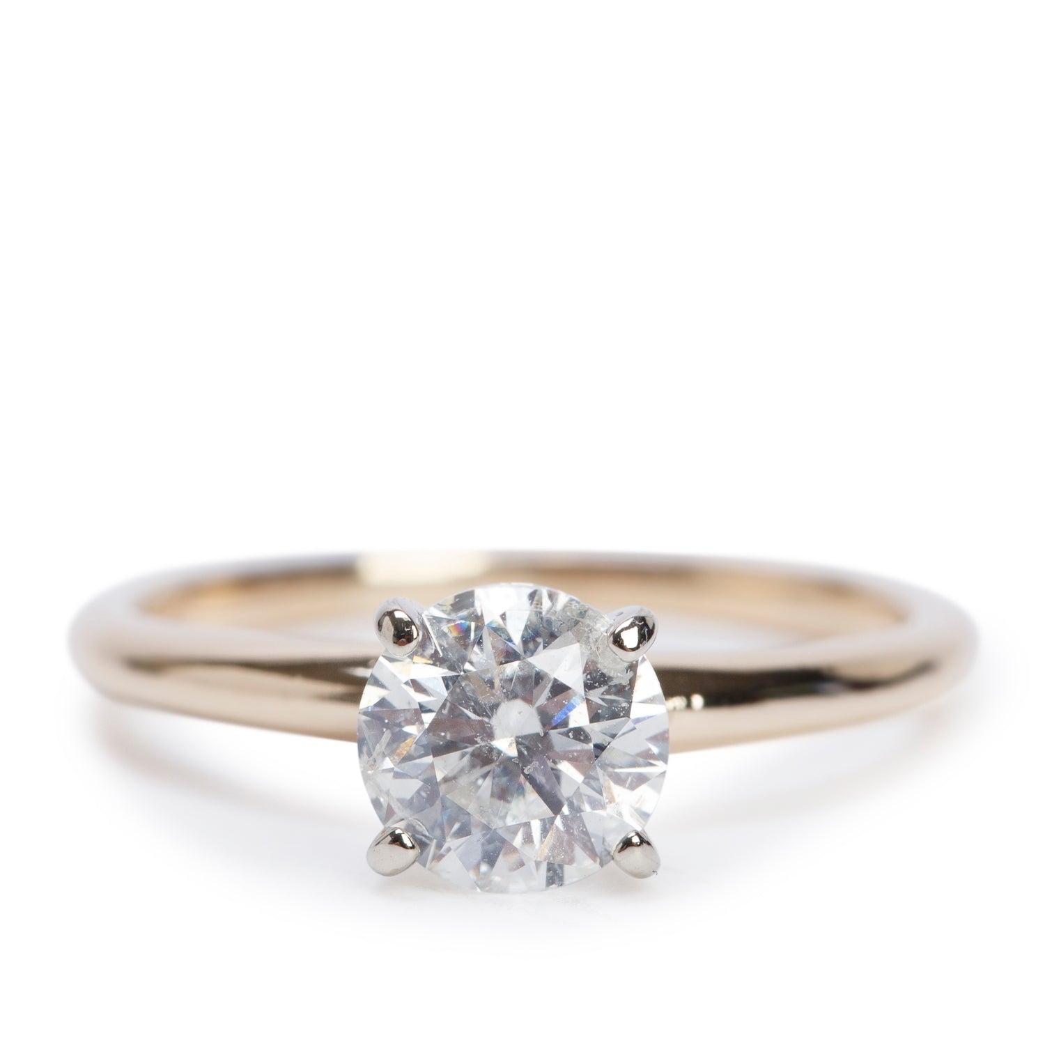 14k Yellow and White Gold 1.02 ct. Round Cut Diamond Solitaire Engagement Ring, Size 5.5