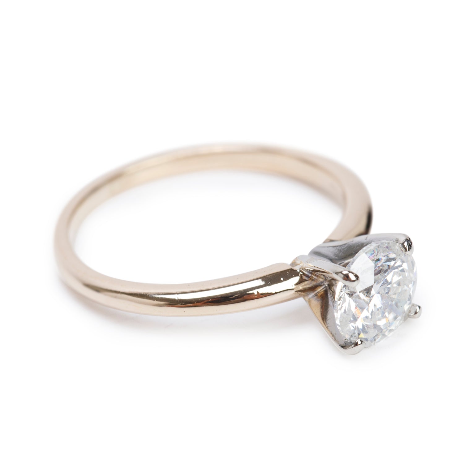 14k Yellow and White Gold 1.02 ct. Round Cut Diamond Solitaire Engagement Ring, Size 5.5