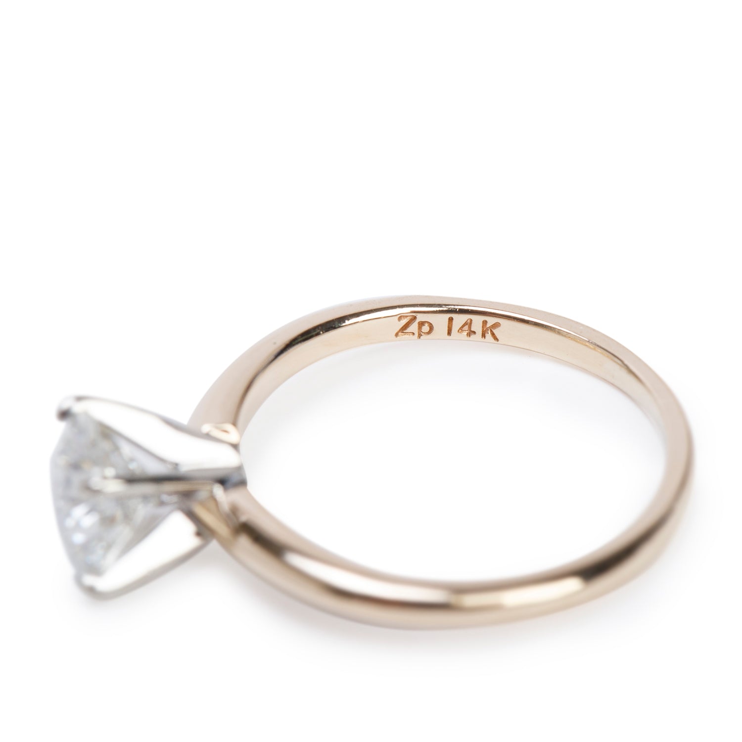 14k Yellow and White Gold 1.02 ct. Round Cut Diamond Solitaire Engagement Ring, Size 5.5