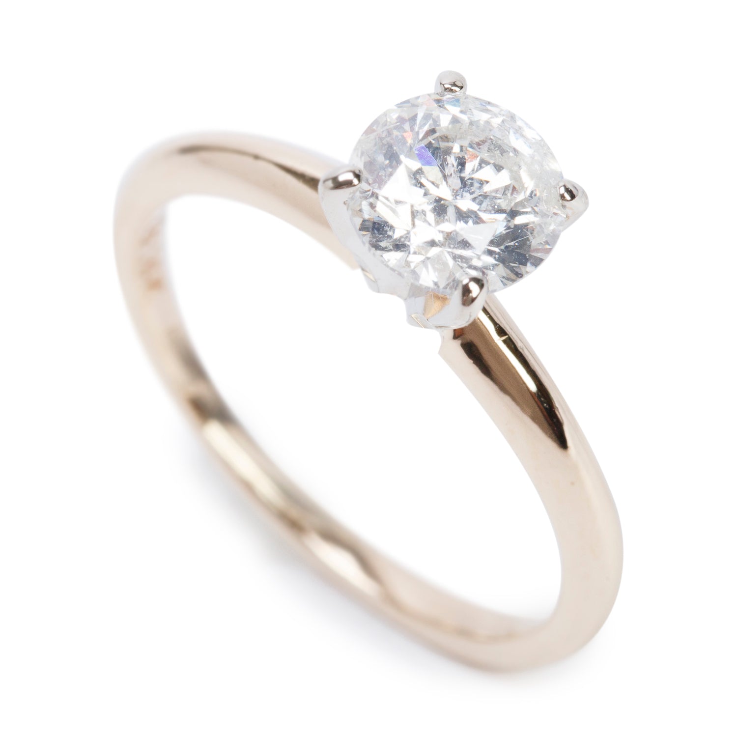 14k Yellow and White Gold 1.02 ct. Round Cut Diamond Solitaire Engagement Ring, Size 5.5