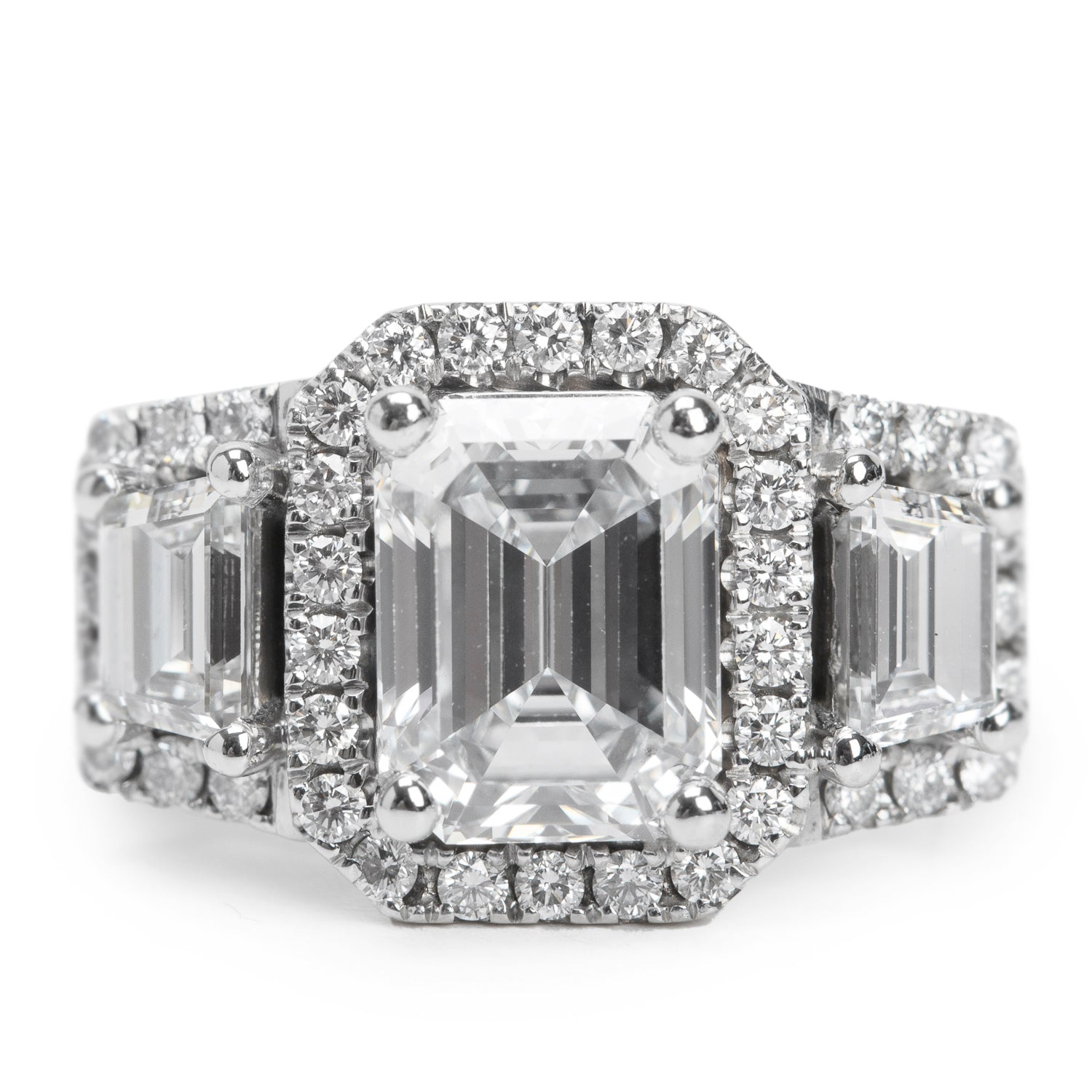 19k White Gold 2.20 ct. Emerald Cut Diamond Engagement Ring, Size 5.25
