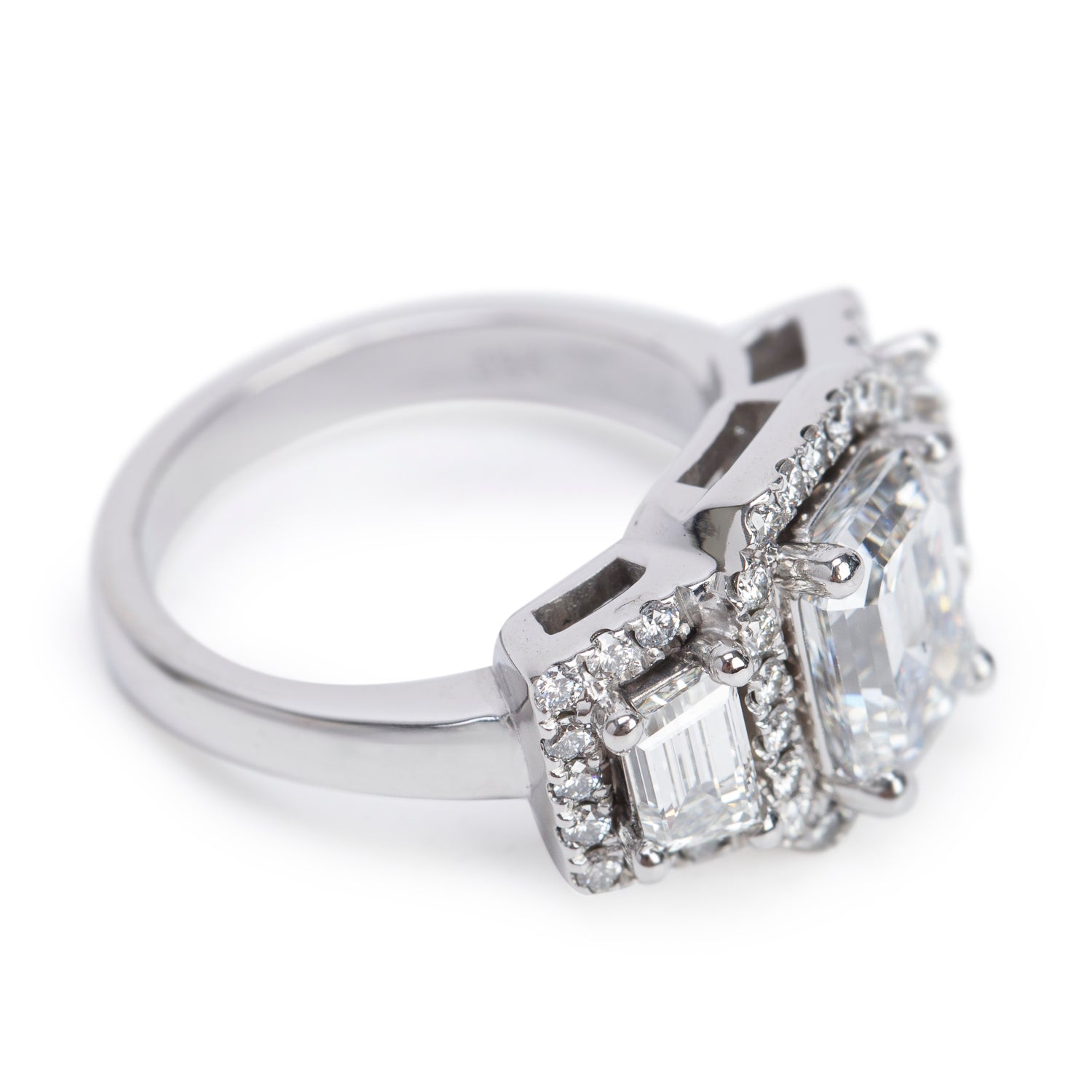 19k White Gold 2.20 ct. Emerald Cut Diamond Engagement Ring, Size 5.25