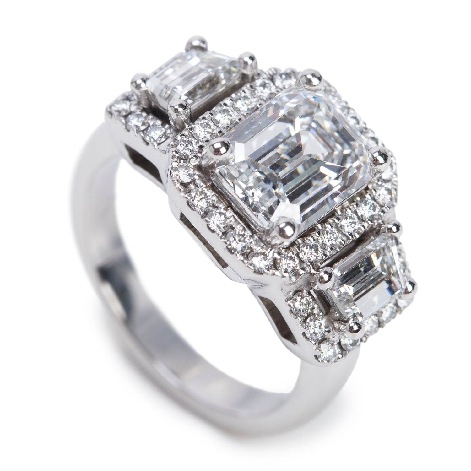19k White Gold 2.20 ct. Emerald Cut Diamond Engagement Ring, Size 5.25