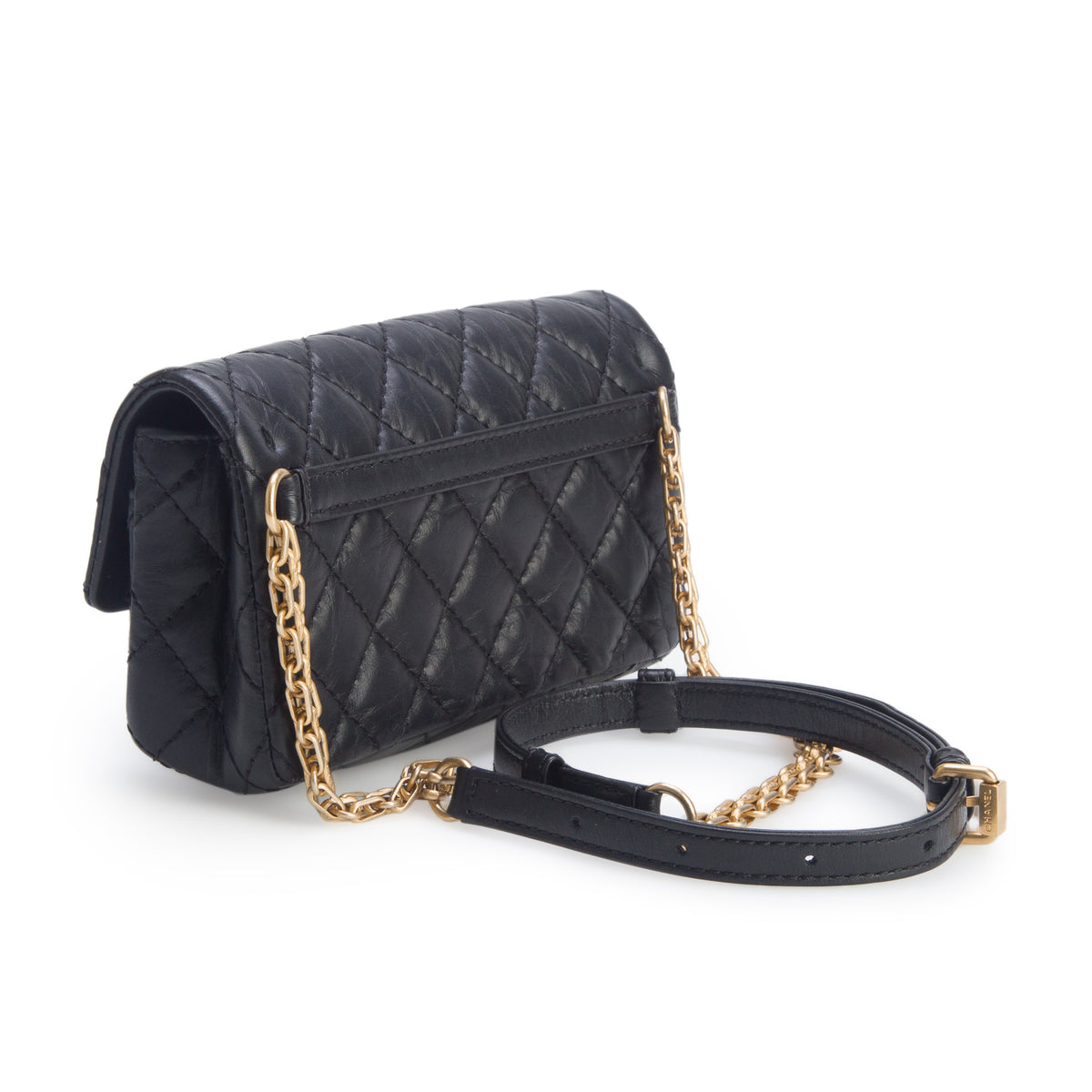 Chanel Black Aged Calfskin Quilted 2.55 Reissue Chain Waist Bag w/ Box
