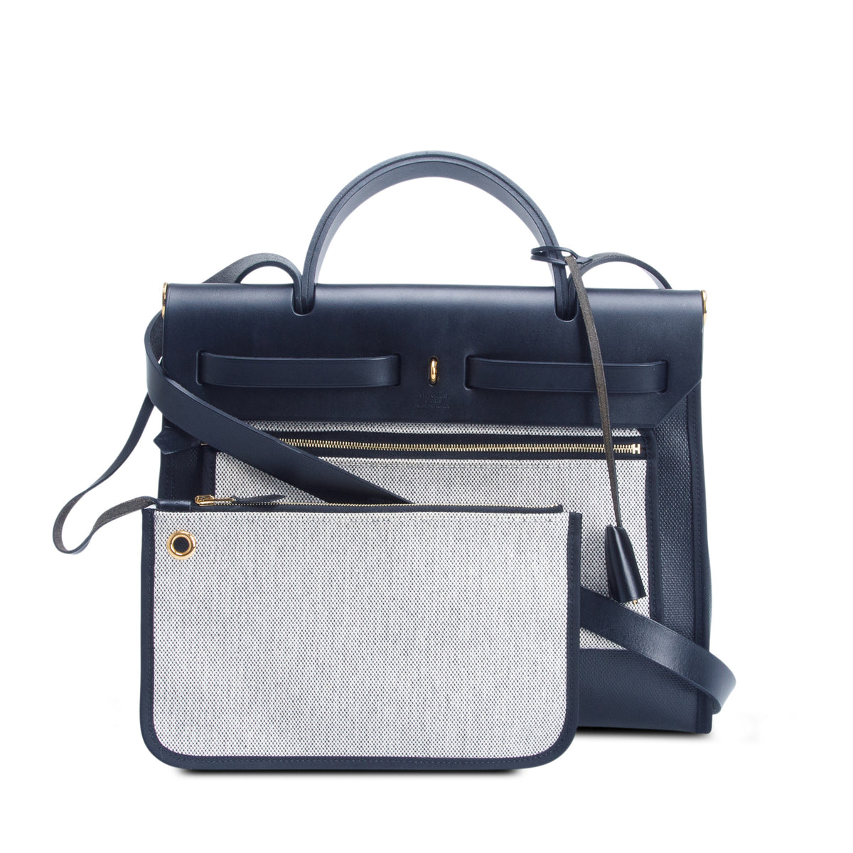 Hermes 2024 Noir Toile H Berline Vache Hunter Herbag Zip PM 31 w/ Pouch