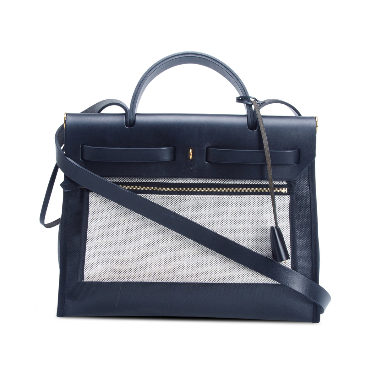 Hermes 2024 Noir Toile H Berline Vache Hunter Herbag Zip PM 31 w/ Pouch