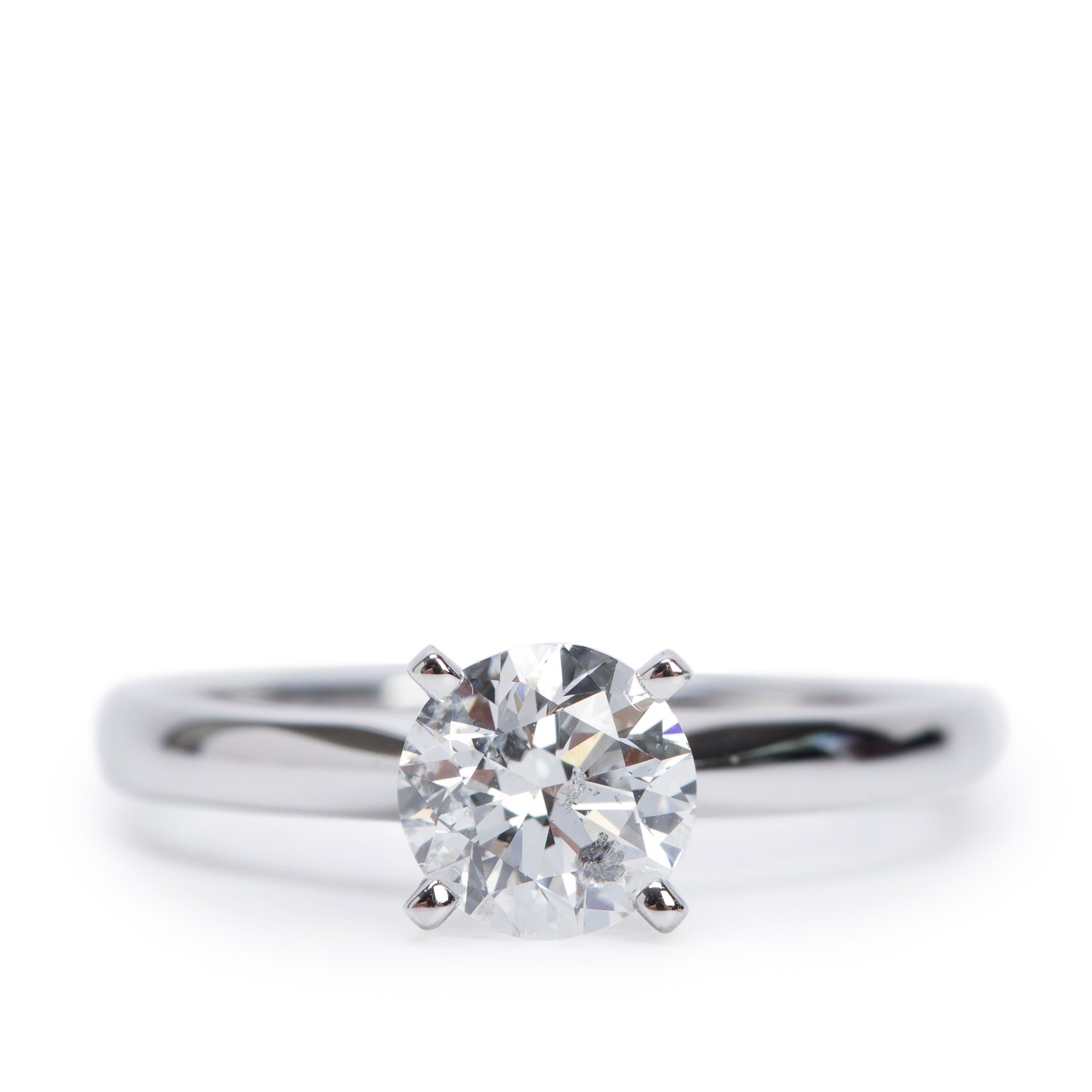 14k White Gold 1.00 ct. Round Cut Solitaire Diamond Engagement Ring, Size 6.75