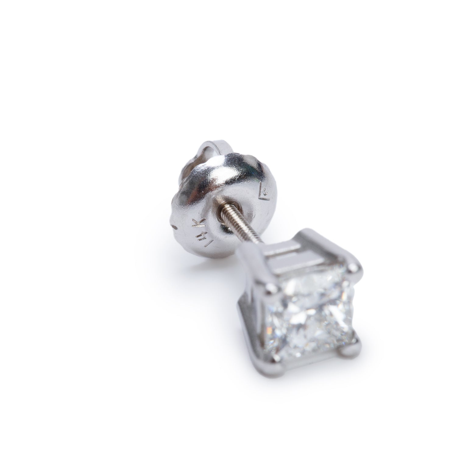 14k White Gold 1.00 tcw. Princess Cut Diamond Stud Earrings