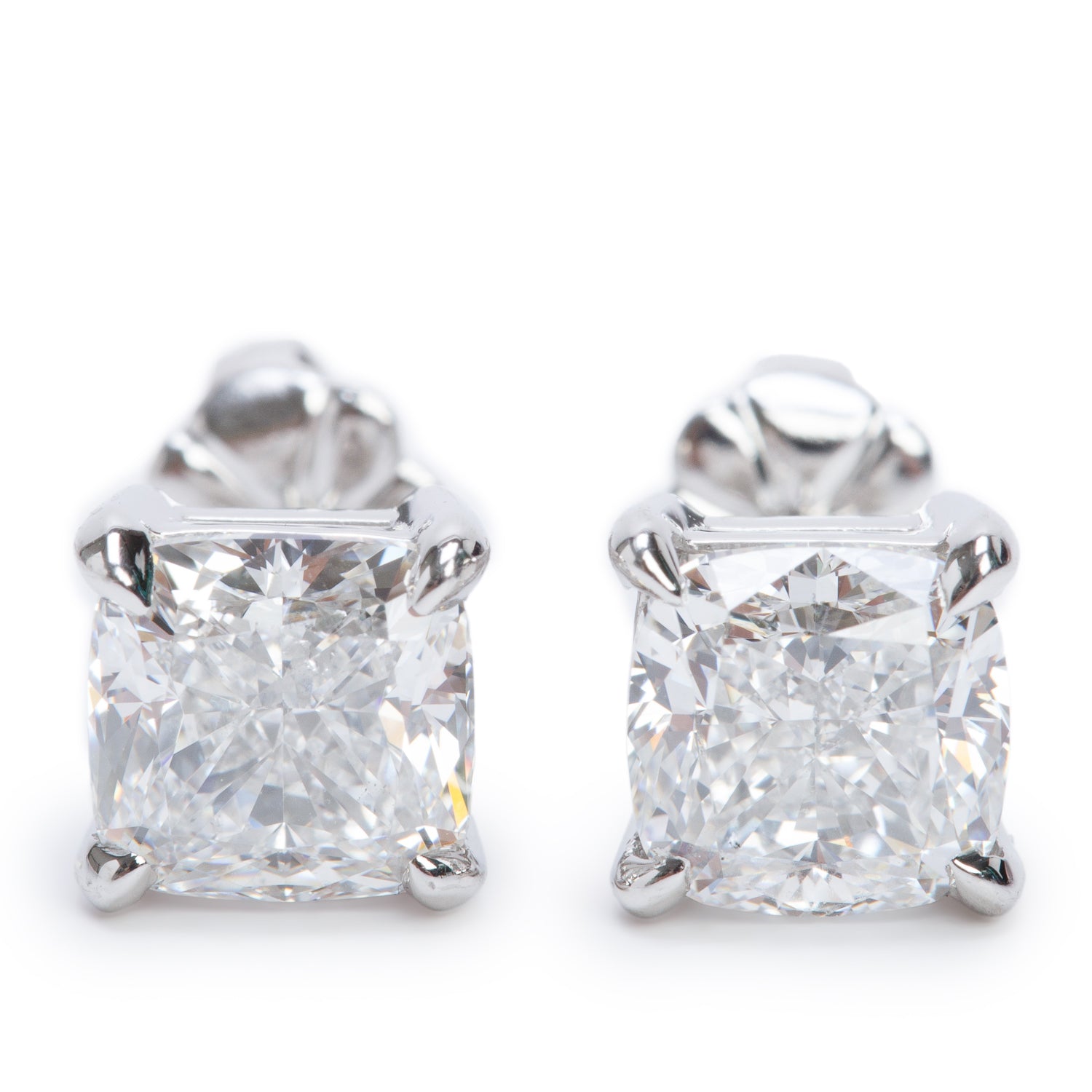 Platinum 3.02 tcw. Cushion Cut Diamond Stud Earrings w/ GIA Certificate