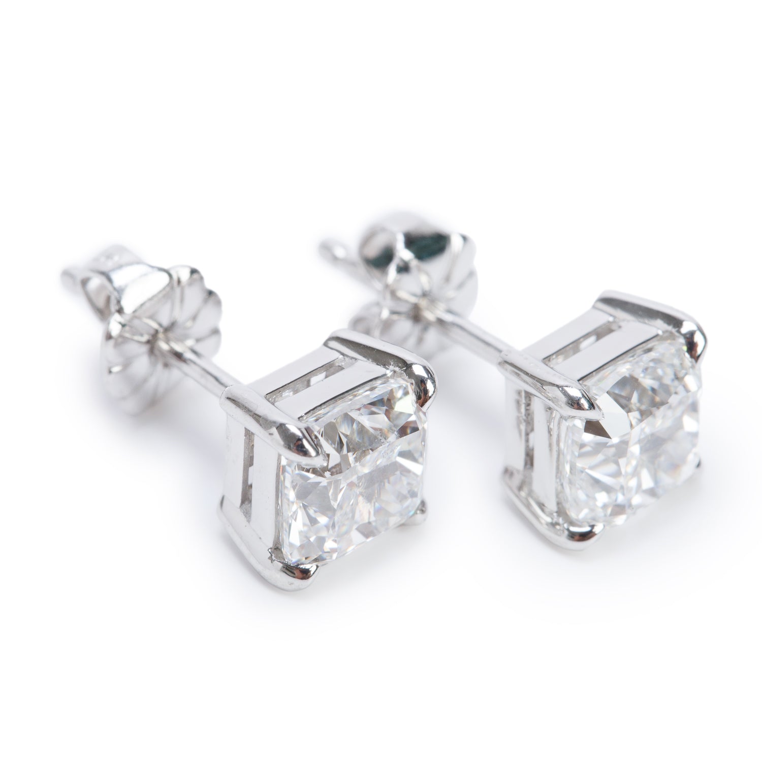 Platinum 3.02 tcw. Cushion Cut Diamond Stud Earrings w/ GIA Certificate