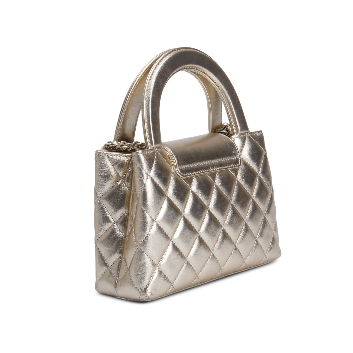 Chanel Gold Metallic Shiny Aged Calfskin Quilted Nano Kelly Shopper
