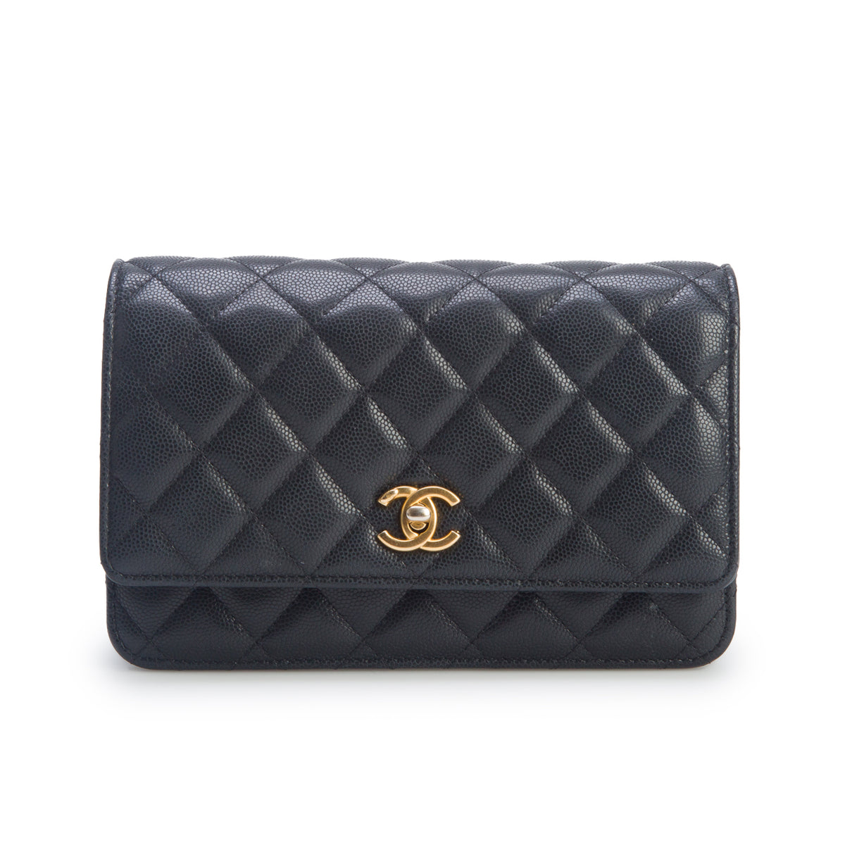 Chanel Black Caviar Quilted Medallion Wallet on Chain w/ Box