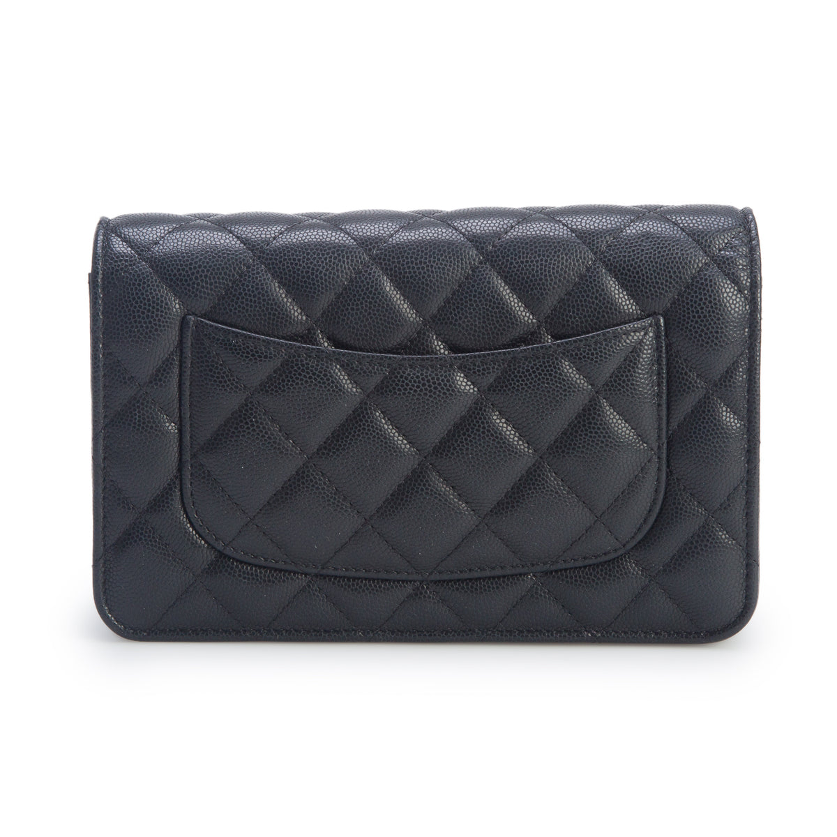 Chanel Black Caviar Quilted Medallion Wallet on Chain w/ Box