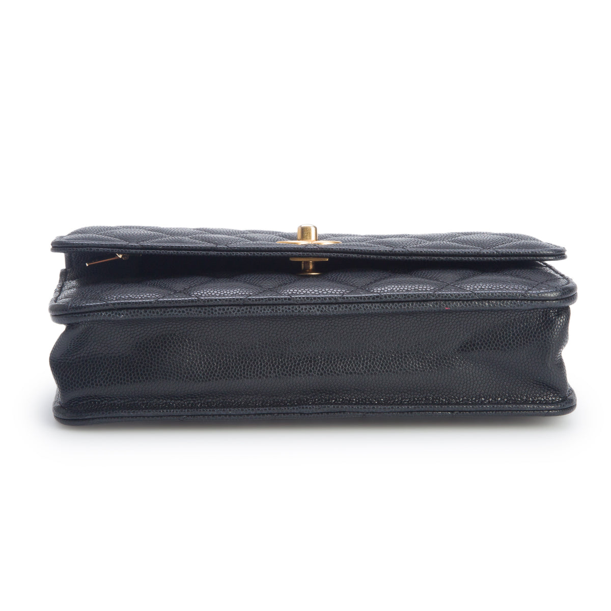 Chanel Black Caviar Quilted Medallion Wallet on Chain w/ Box