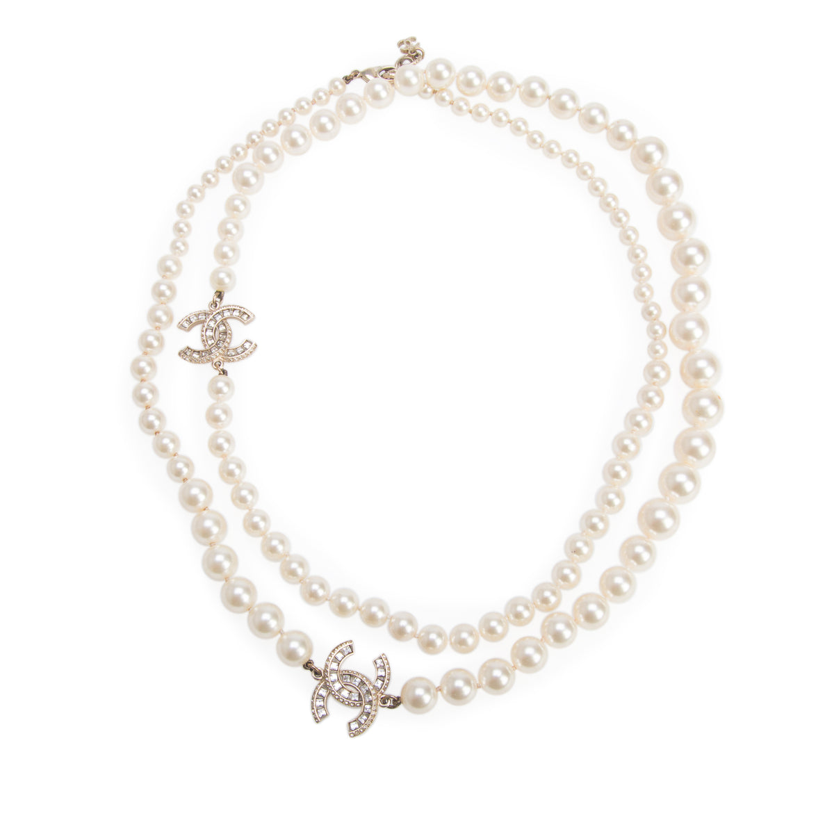 Chanel Faux Pearl CC Station Long Necklace w/ Box