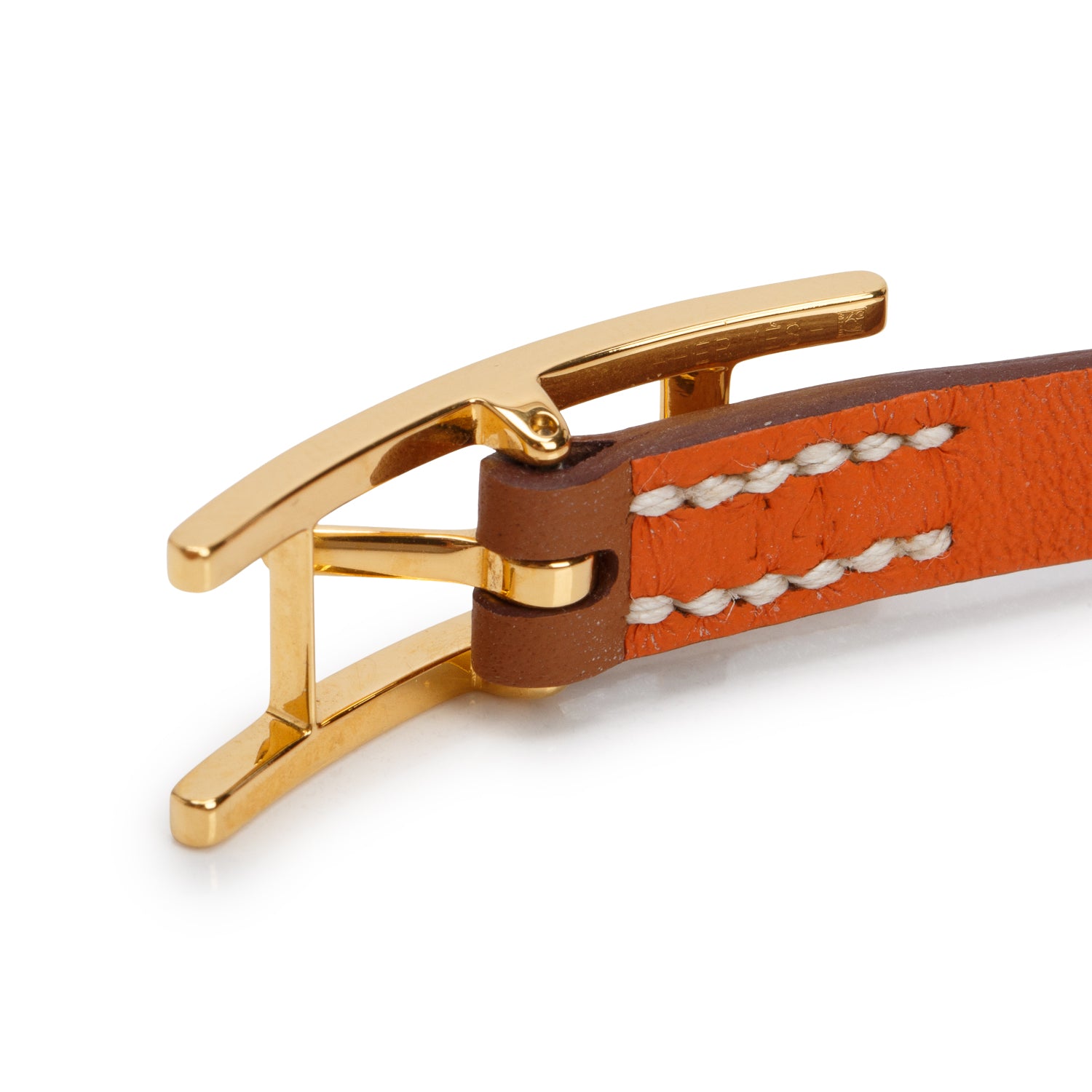 Hermes Gold Plated Tan Leather Behapi Double Tour Bracelet