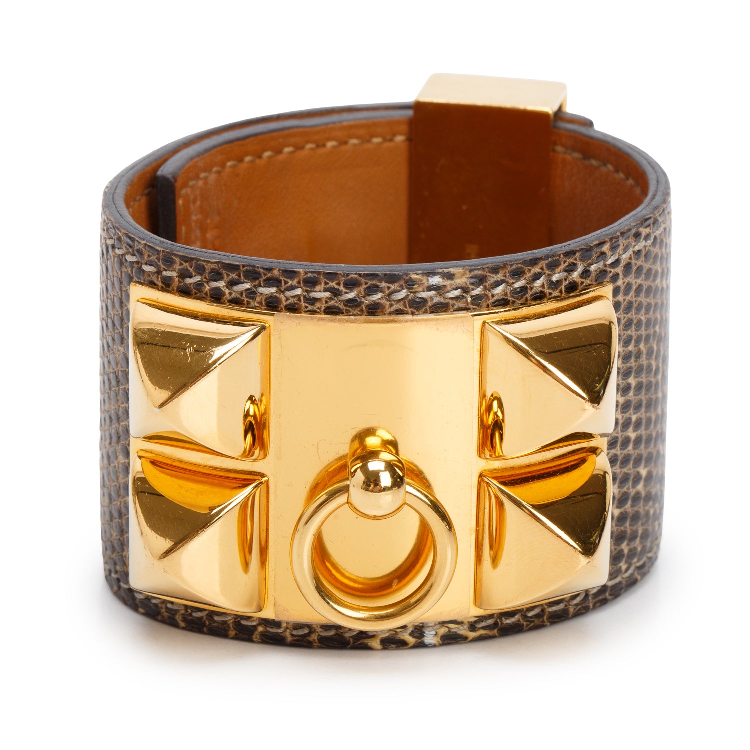 Hermes Gold Plated Ombre Lizard Collier de Chien Bracelet