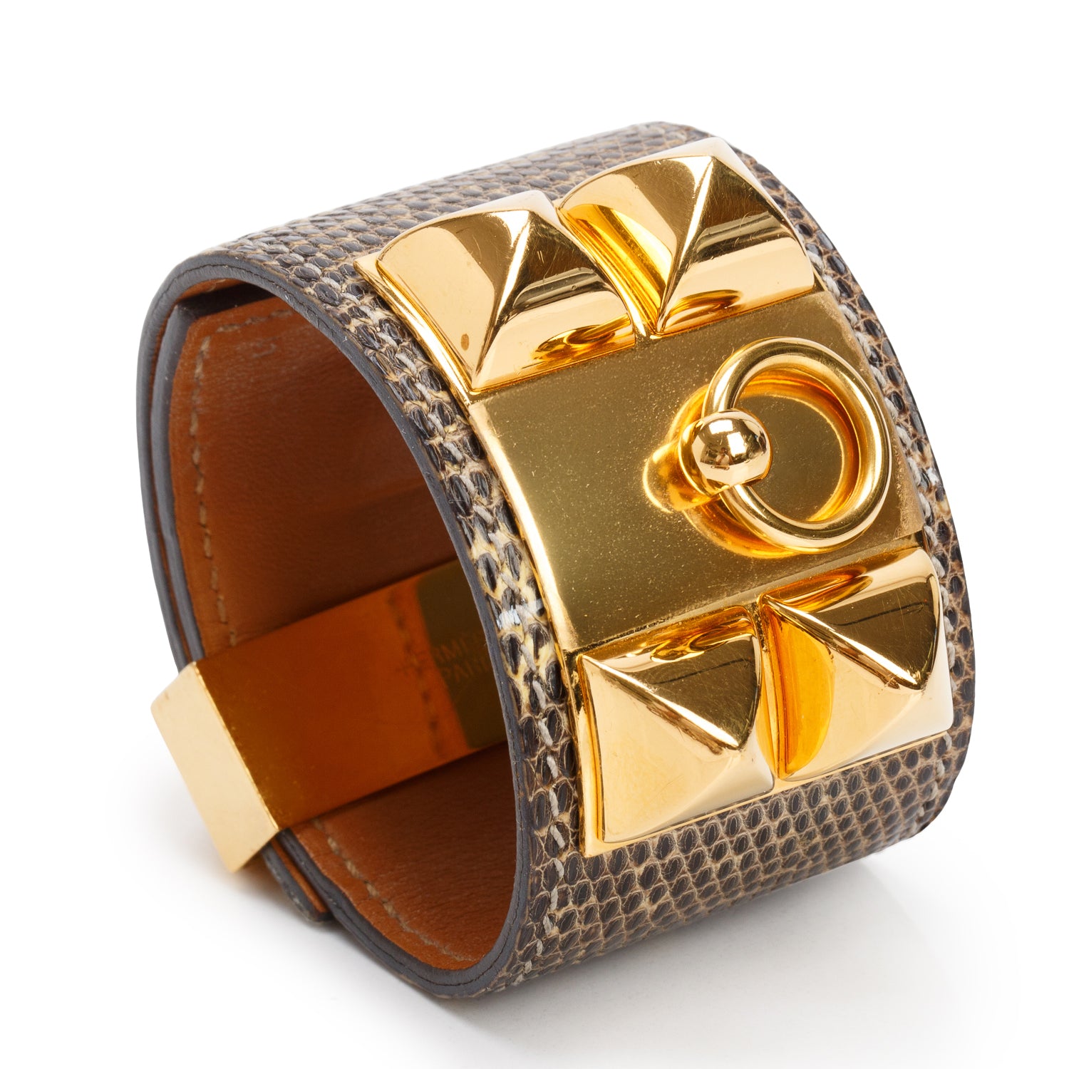 Hermes Gold Plated Ombre Lizard Collier de Chien Bracelet