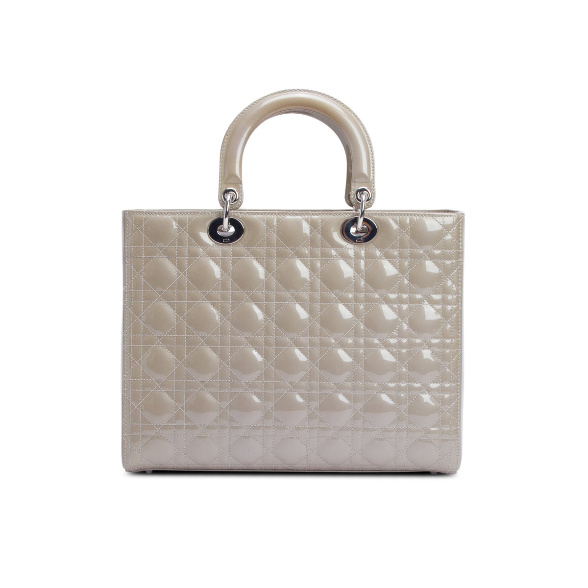 Christian Dior Beige Cannage Patent Leather Large Lady Dior w/ Authenticity Card & Strap