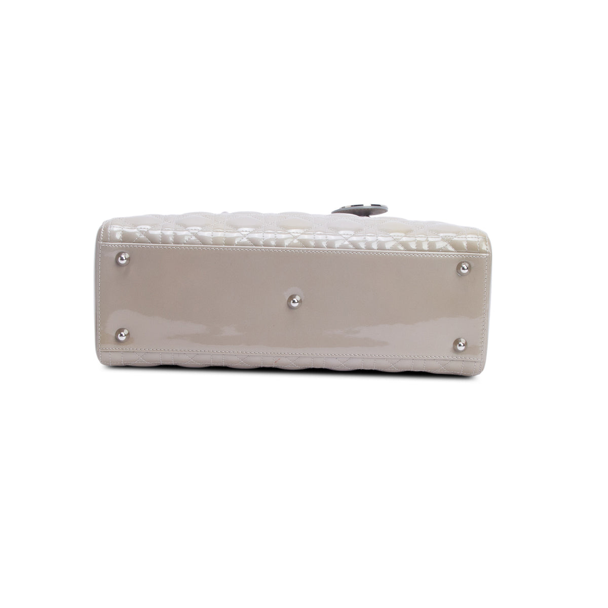 Christian Dior Beige Cannage Patent Leather Large Lady Dior w/ Authenticity Card & Strap