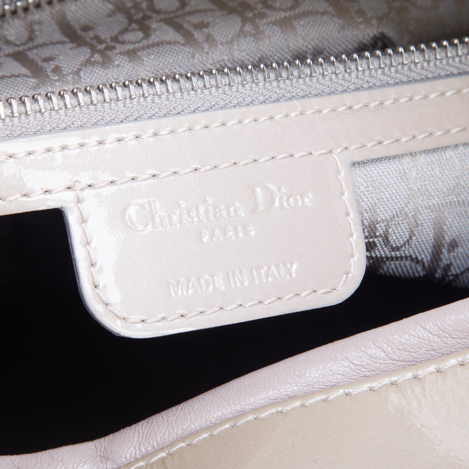 Christian Dior Beige Cannage Patent Leather Large Lady Dior w/ Authenticity Card & Strap