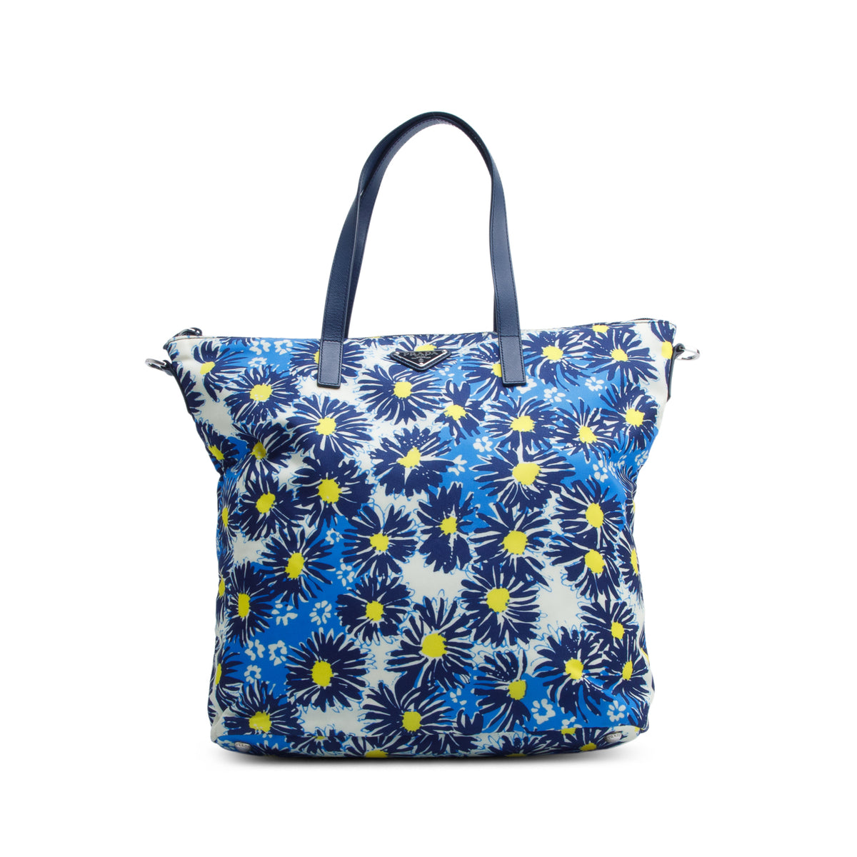 Prada Blue Tessuto Nylon Stampata Floral Tote