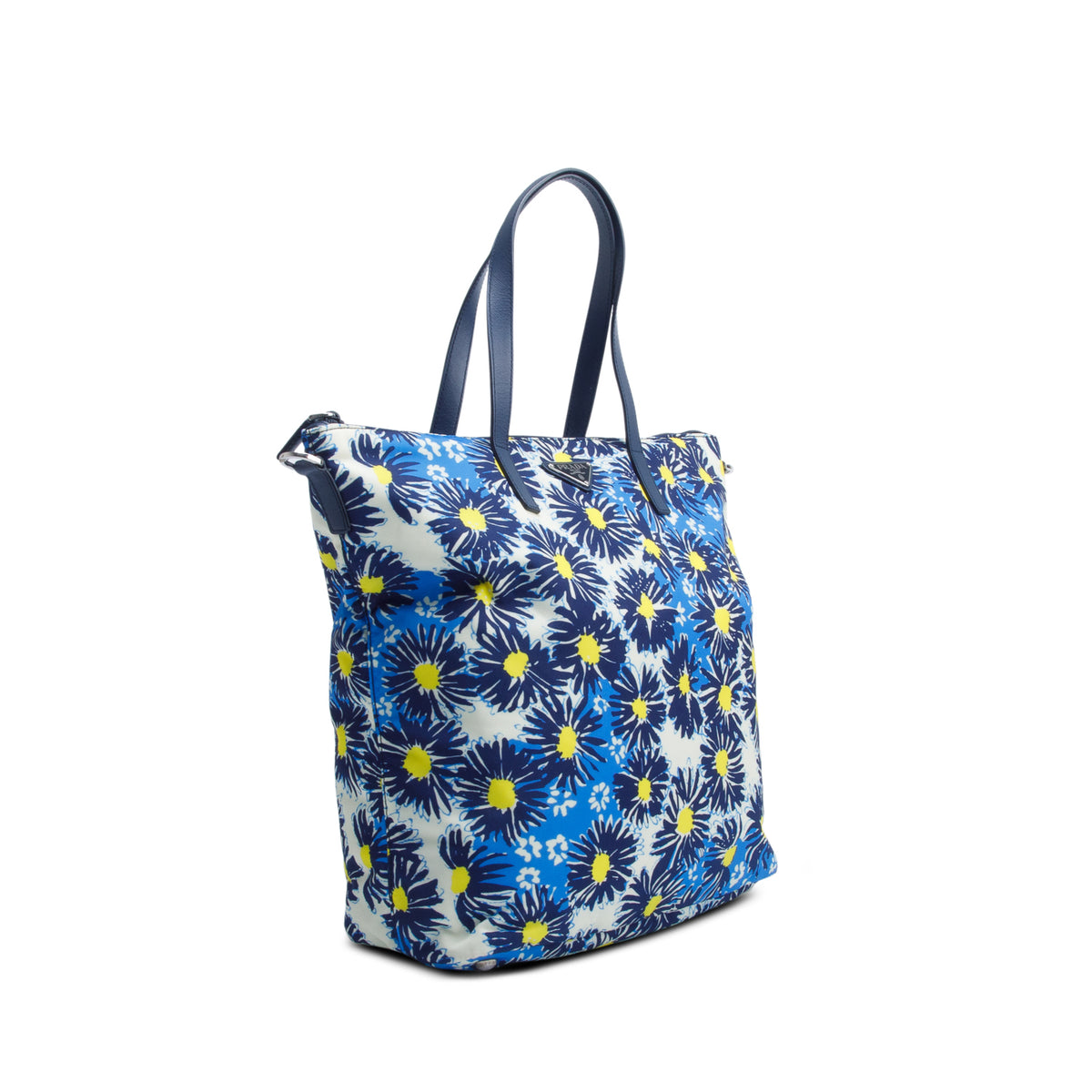 Prada Blue Tessuto Nylon Stampata Floral Tote