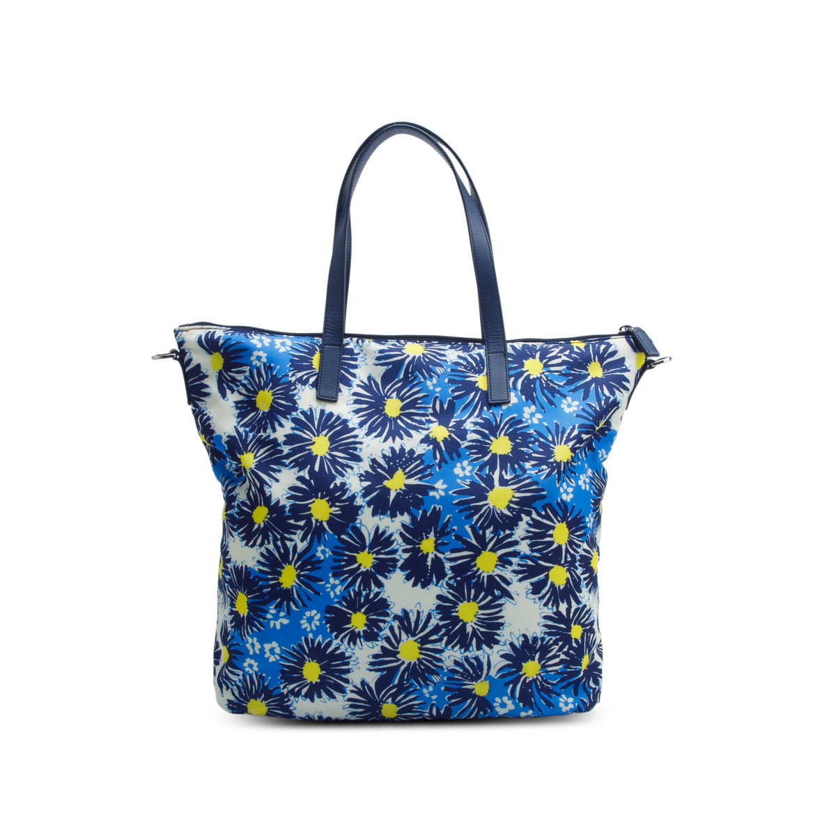 Prada Blue Tessuto Nylon Stampata Floral Tote