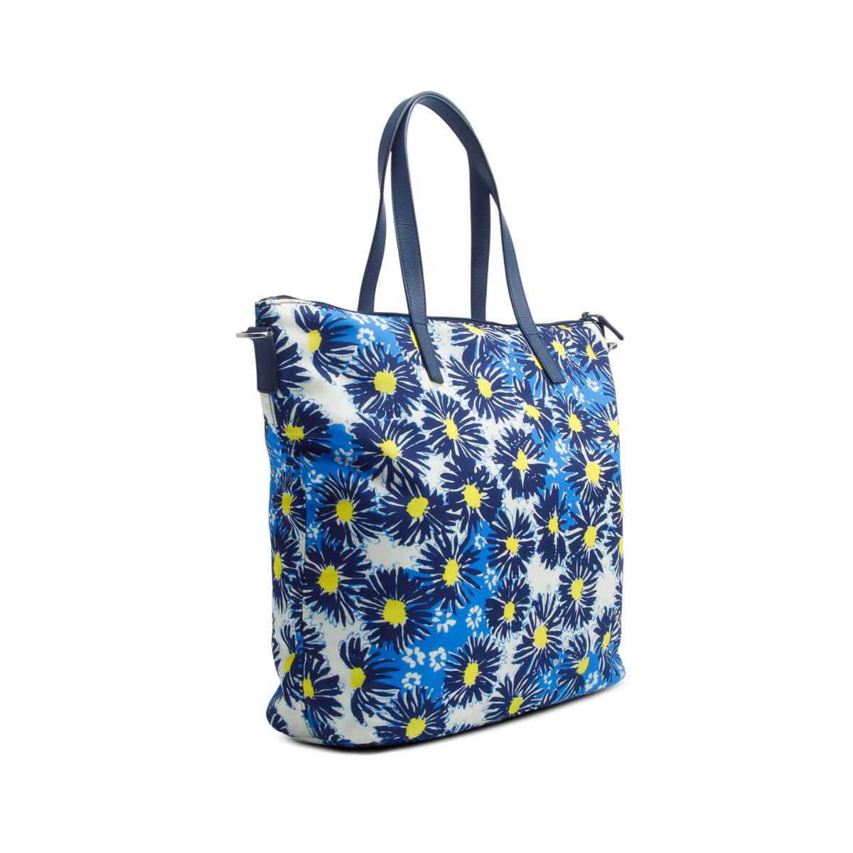 Prada Blue Tessuto Nylon Stampata Floral Tote