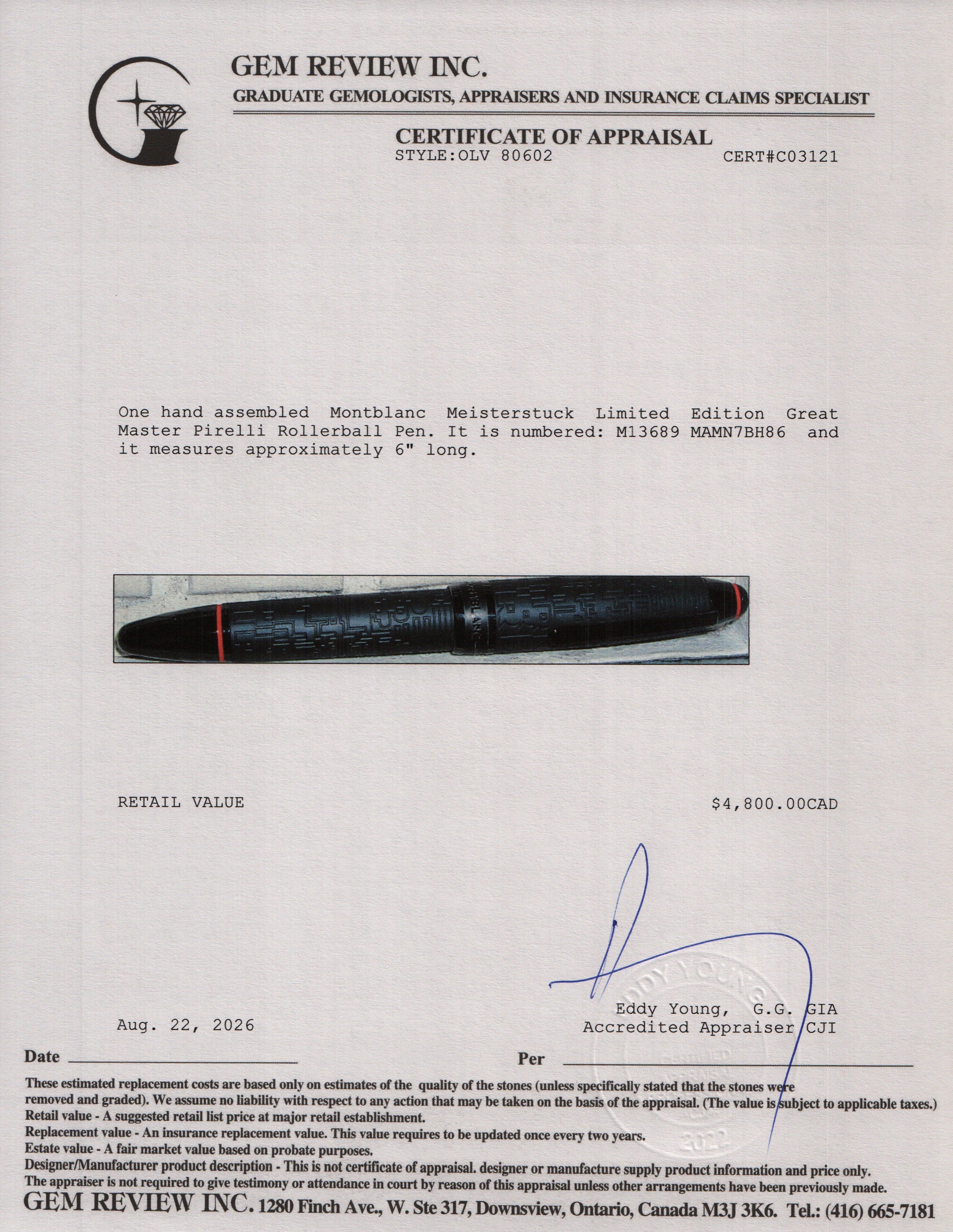 Montblanc Meisterstuck Limited Edition Great Master Pirelli Rollerball Pen w/ Box & Refills