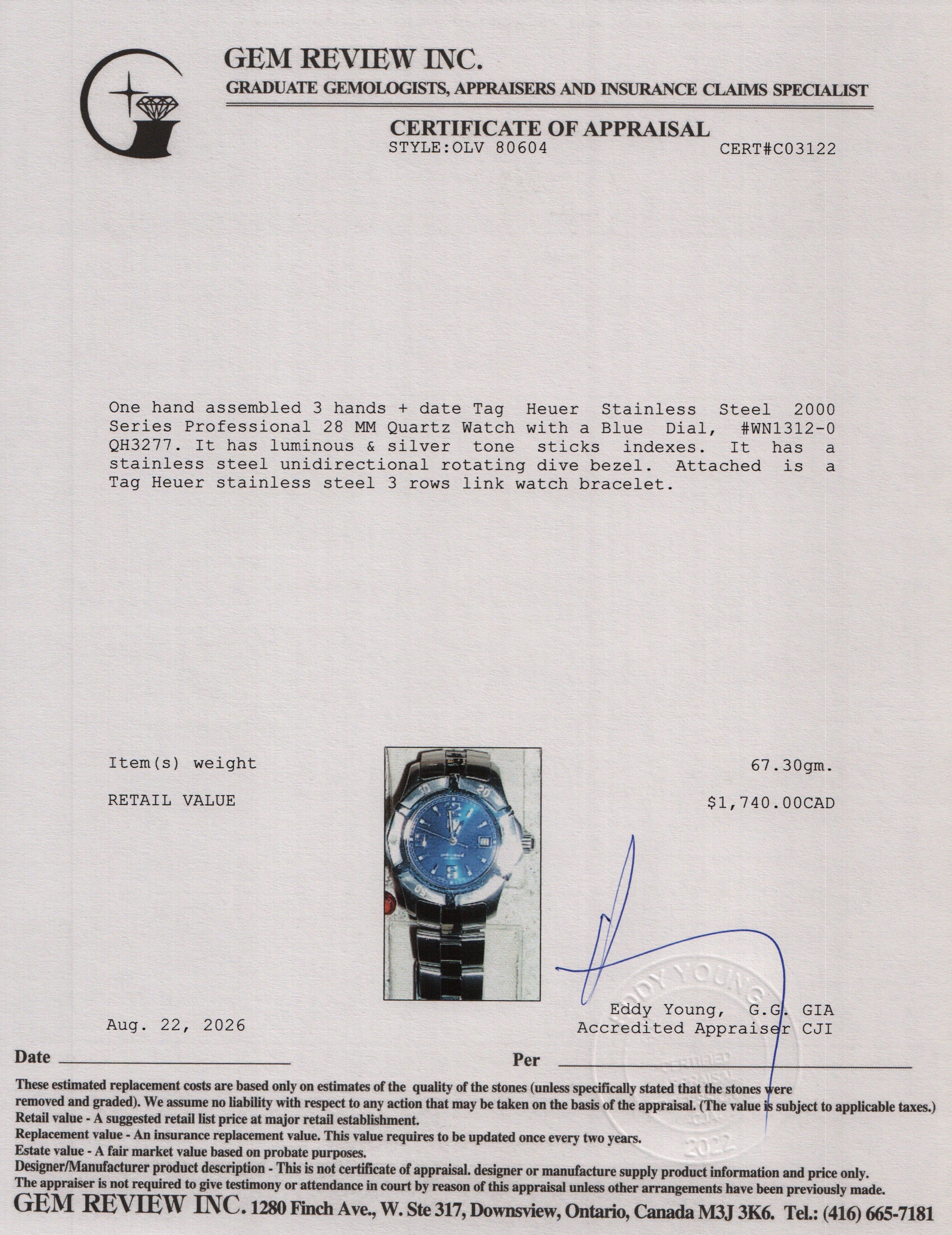 Tag Heuer Stainless Steel 2000 Series Professional 28 MM Quartz Watch Blue Dial WN1312-0