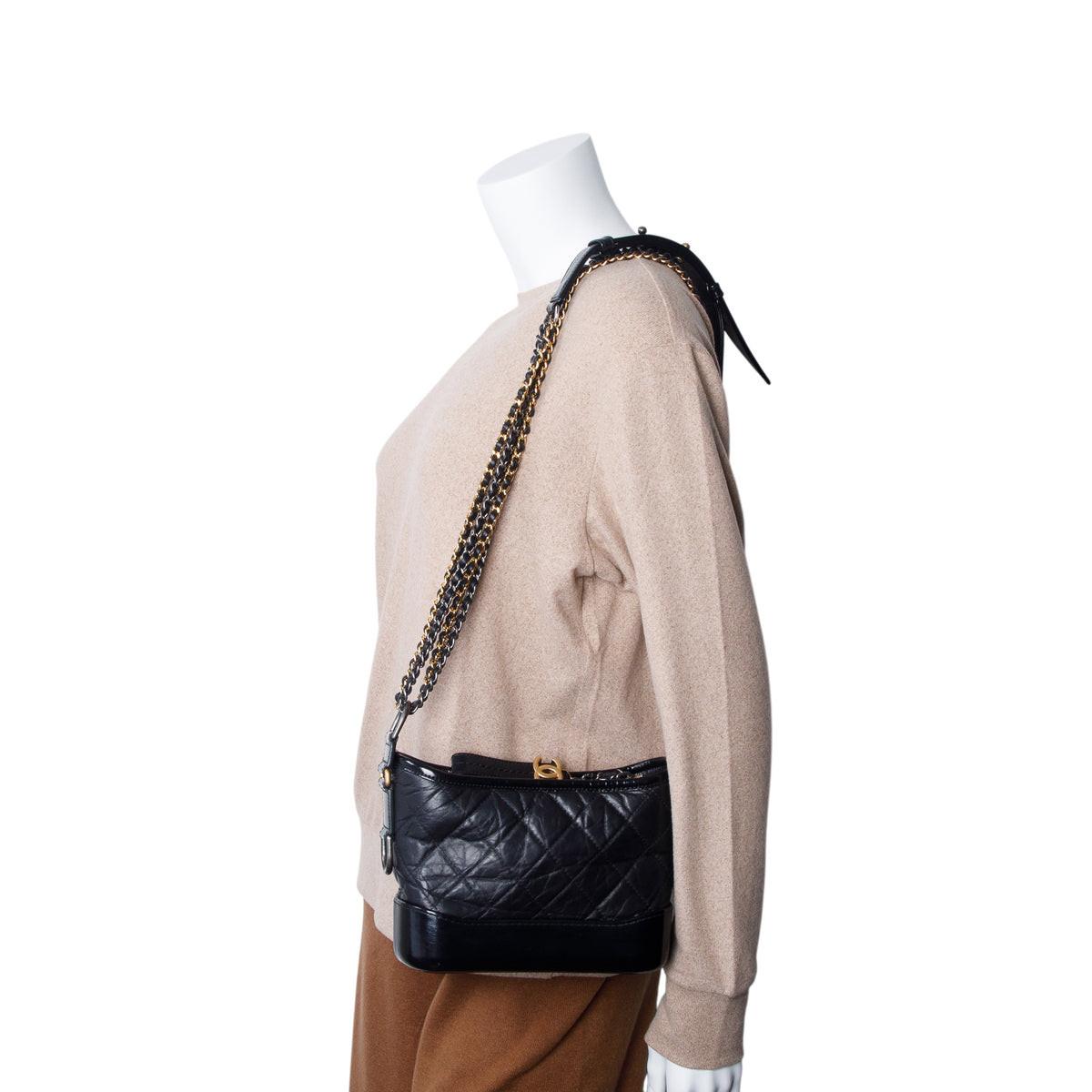 Chanel Black Aged Calfskin Leather Small Gabrielle Hobo