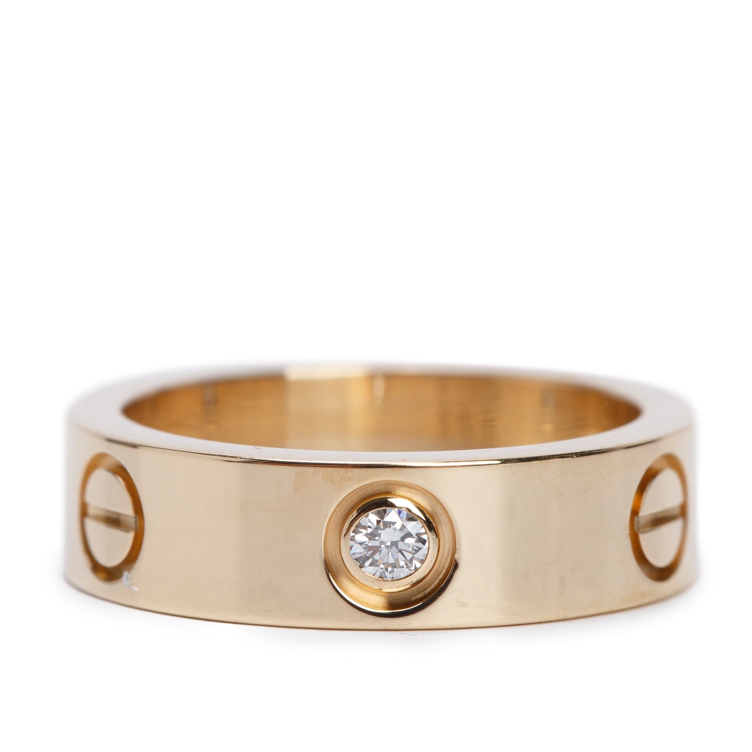Cartier 2022 18k Yellow Gold 3 Diamond 5.5 MM Love Ring, Size 53 6.25 w/ Box & Certificate