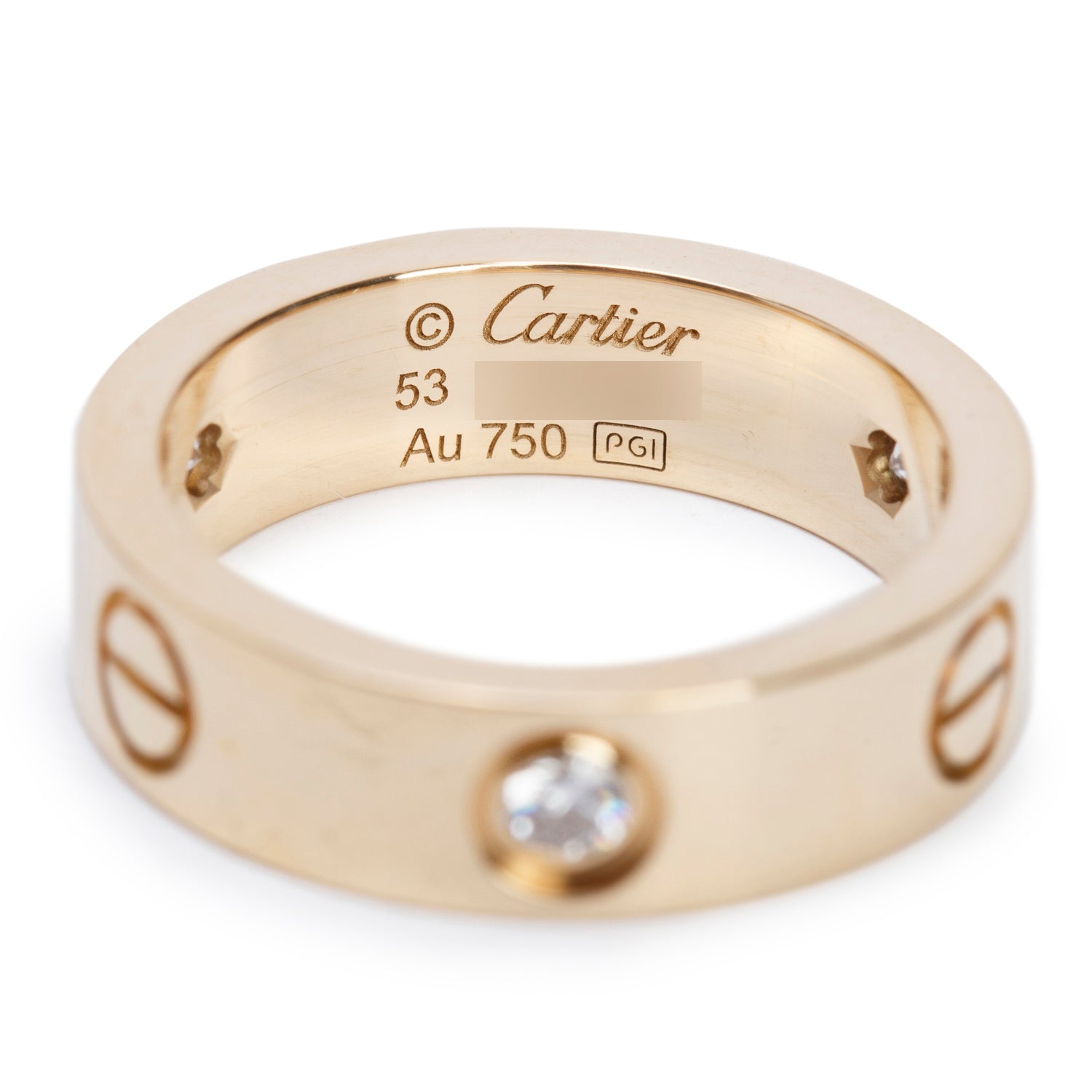 Cartier 2022 18k Yellow Gold 3 Diamond 5.5 MM Love Ring, Size 53 6.25 w/ Box & Certificate