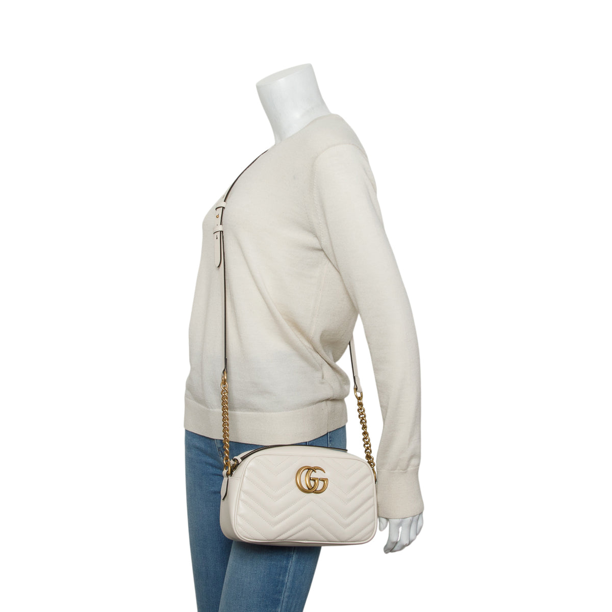 Gucci Cream GG Marmont Matelasse Small Camera Bag