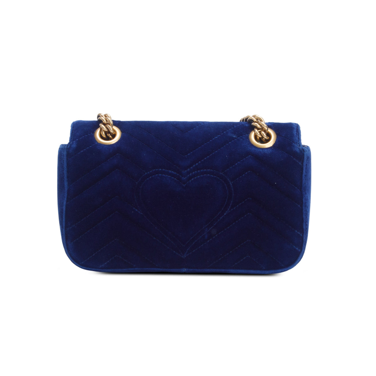 Gucci Blue Velvet Matelasse Small GG Marmont Shoulder Bag w/ Box