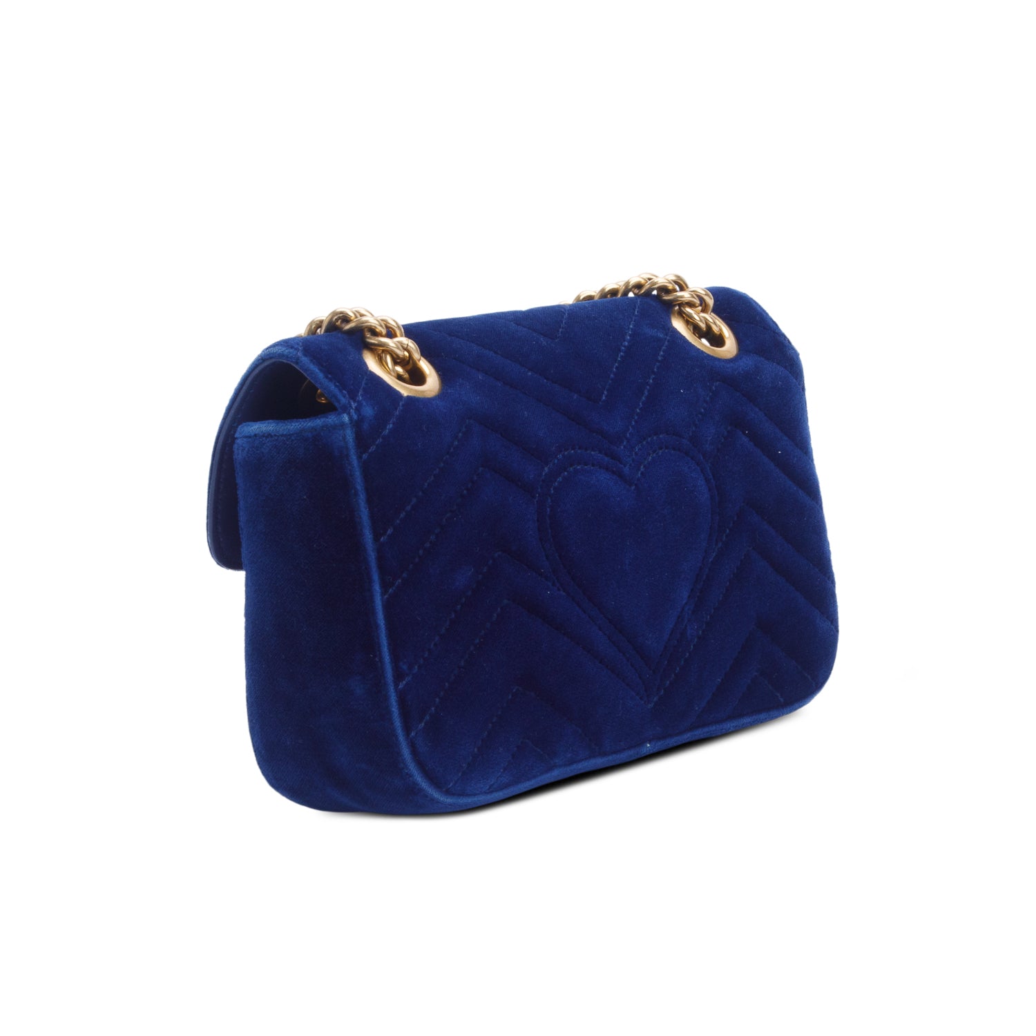 Gucci Blue Velvet Matelasse Small GG Marmont Shoulder Bag w/ Box