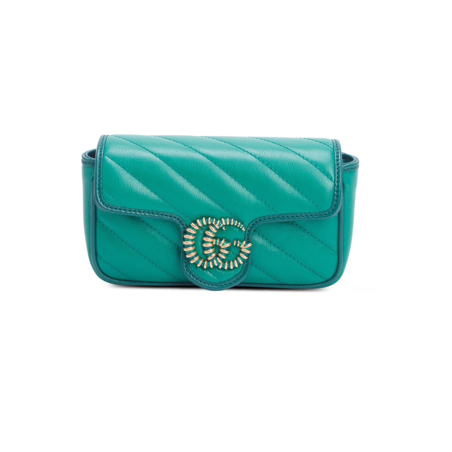 Gucci Green Azalea Calfskin Enamel Matelasse Diagonal Mini Torchon GG Marmont Shoulder Bag w/ Box