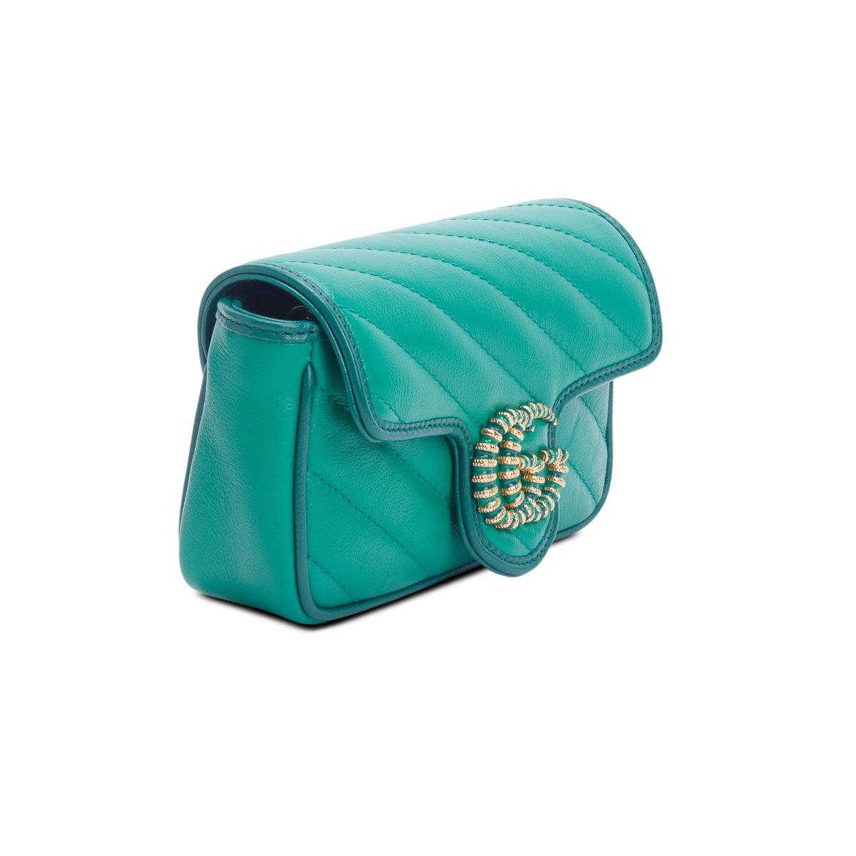Gucci Green Azalea Calfskin Enamel Matelasse Diagonal Mini Torchon GG Marmont Shoulder Bag w/ Box